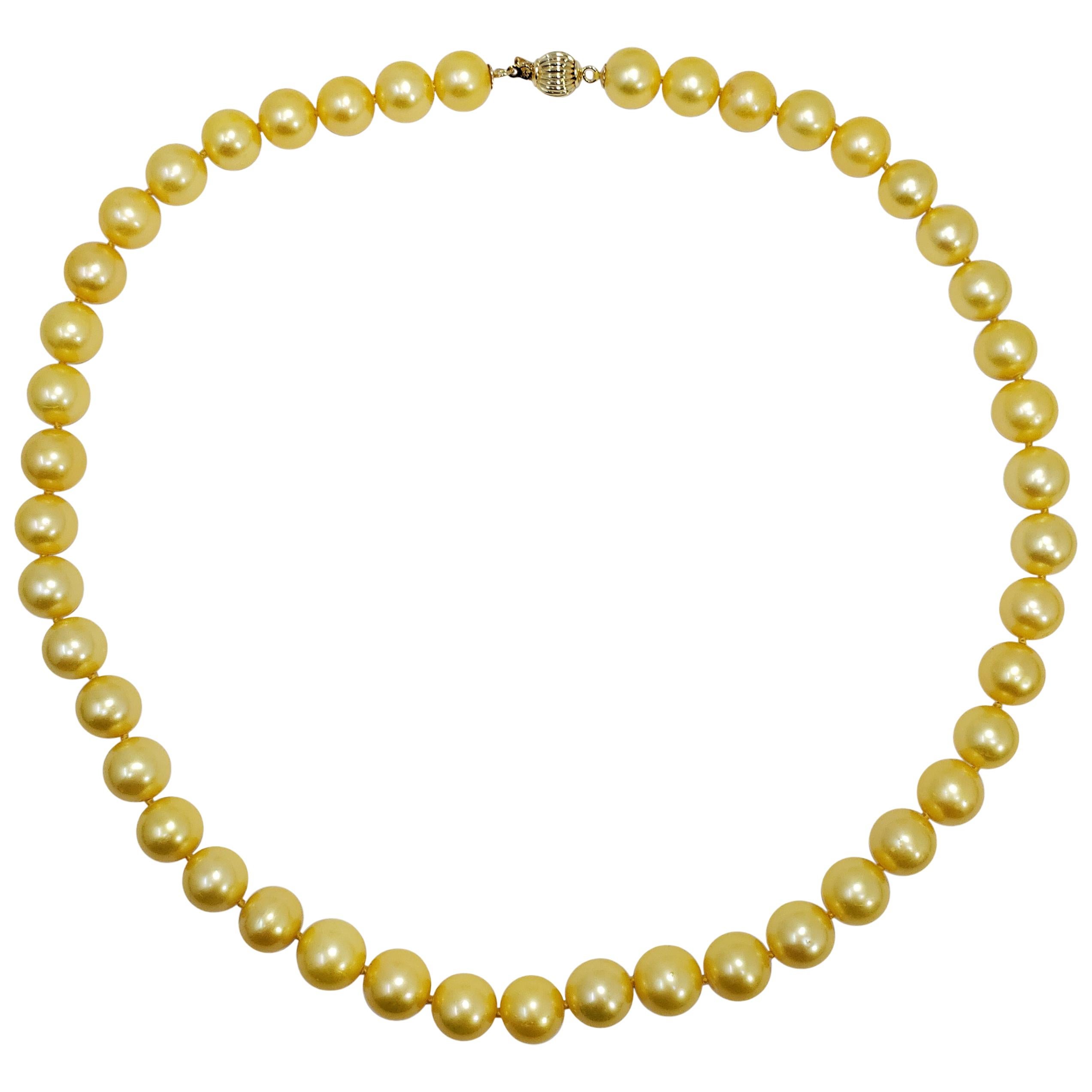 South Sea Pearl Single Strand Necklace, 14 Karat Yellow Gold Clasp For Sale