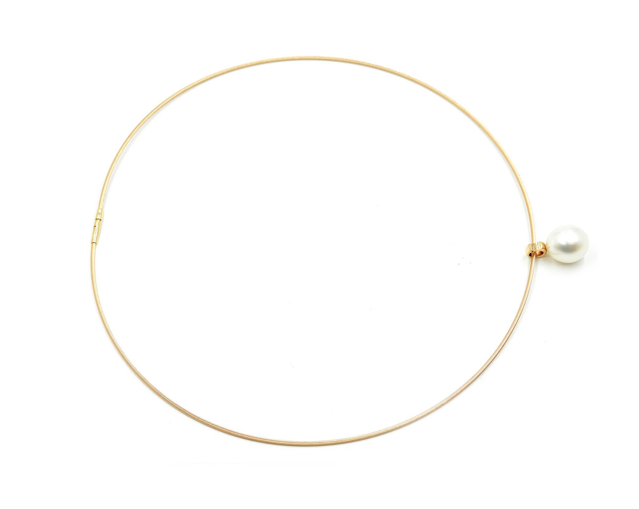 Women's South Sea Pearl Sliding Bail Pendant on 18 Karat Rose Gold Collar Necklace