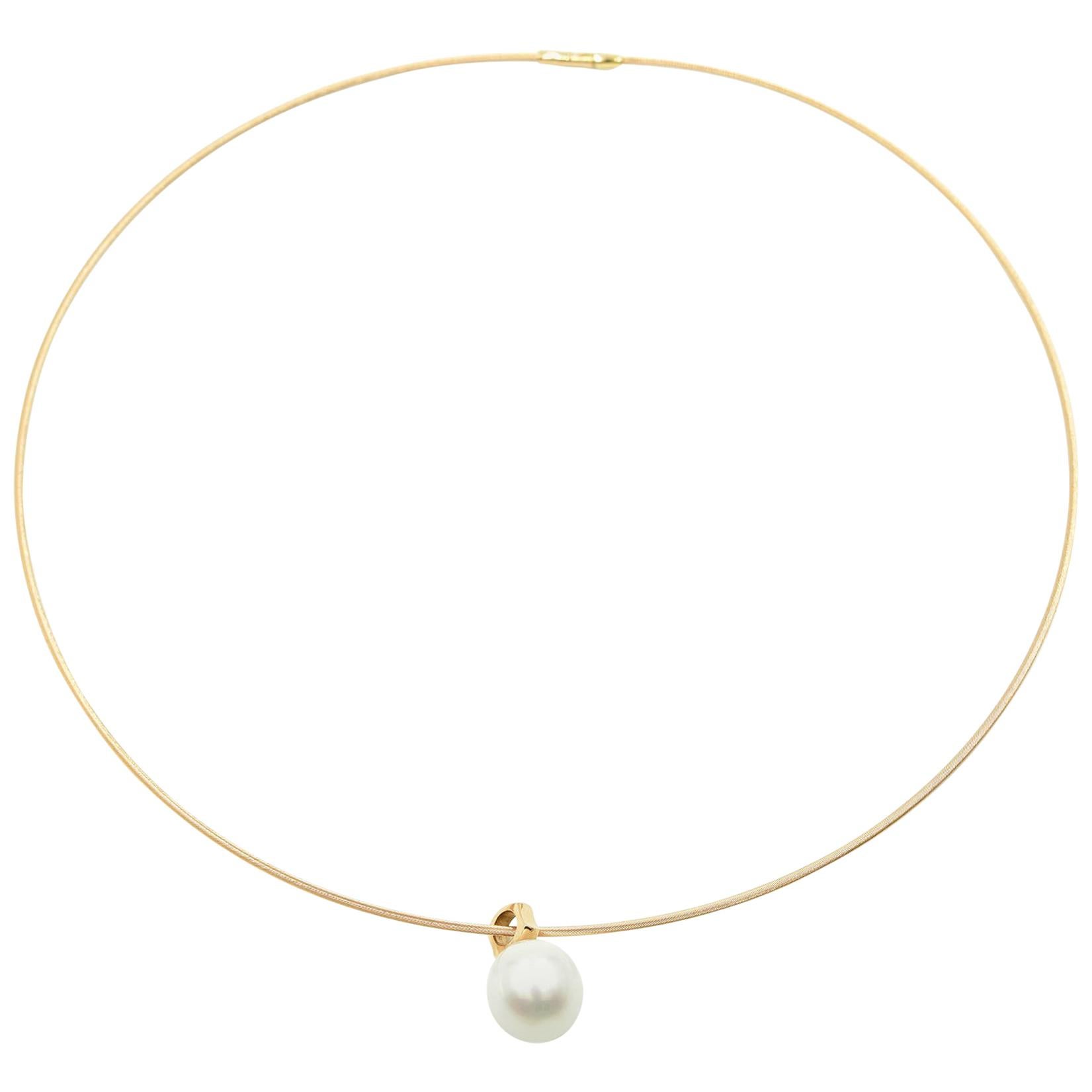 South Sea Pearl Sliding Bail Pendant on 18 Karat Rose Gold Collar Necklace