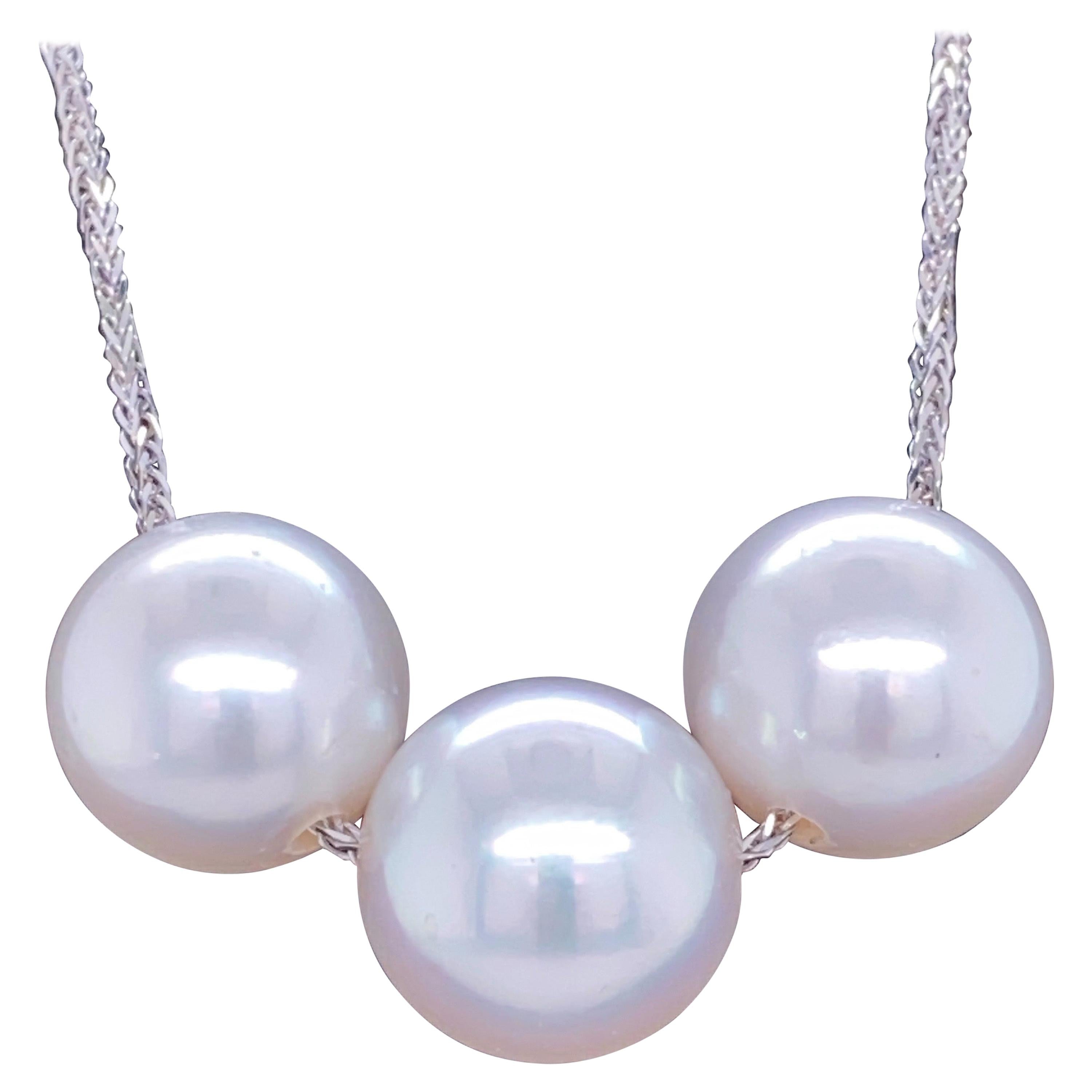South Sea Pearl Sliding Necklace 18 Karat White Gold For Sale