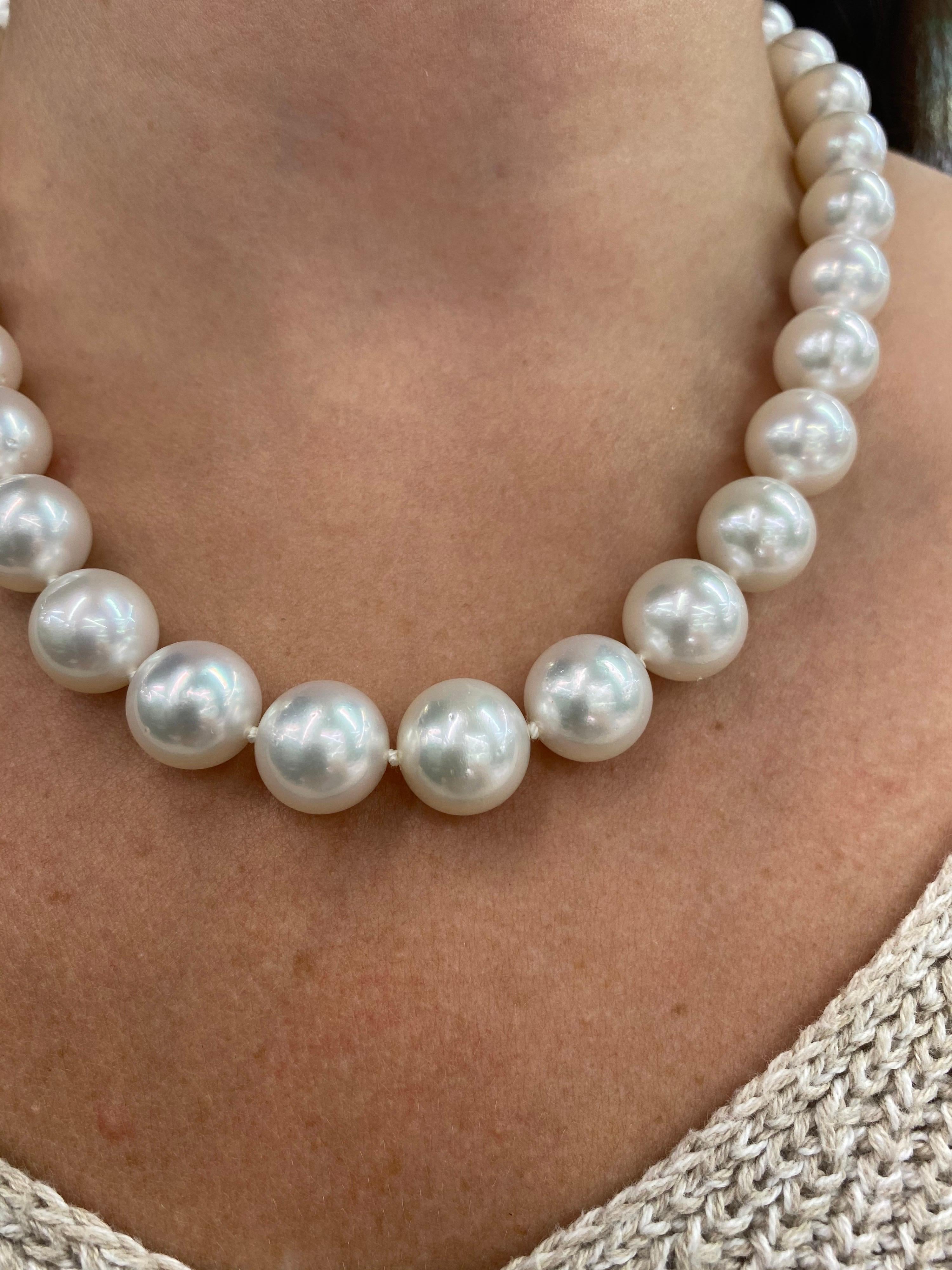 Round Cut South Sea Pearl Stand Necklace 14 Karat White Gold