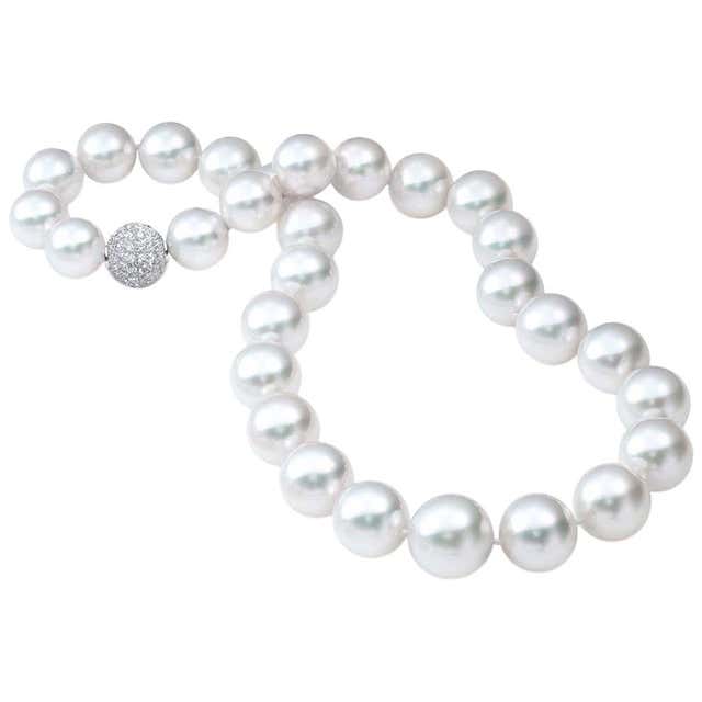 Three-Strand Pearl Bracelet with 18 Karat White Gold and Diamond Clasp ...