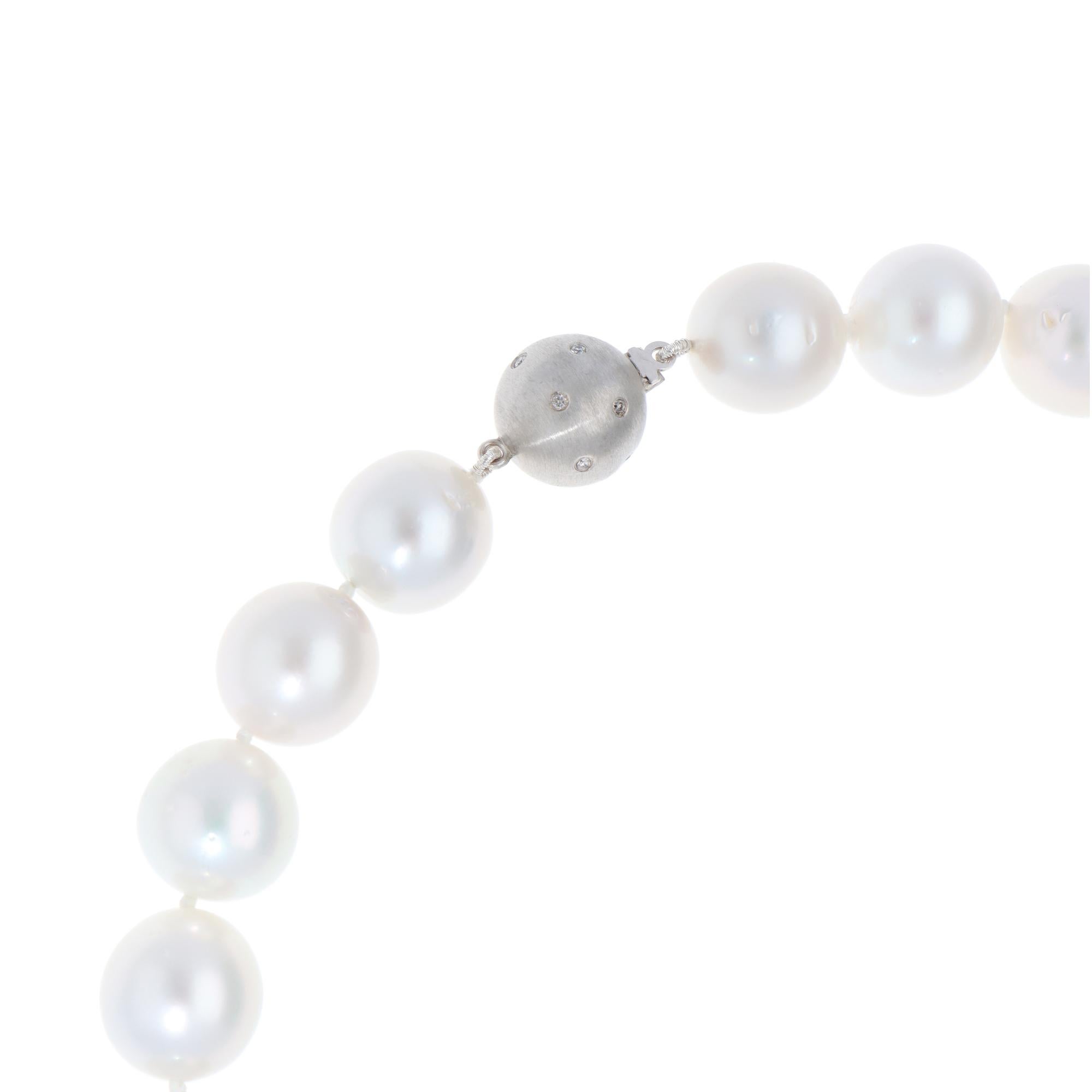 Bead South Sea Pearl Strand Necklace with White Gold Diamond Clasp For Sale