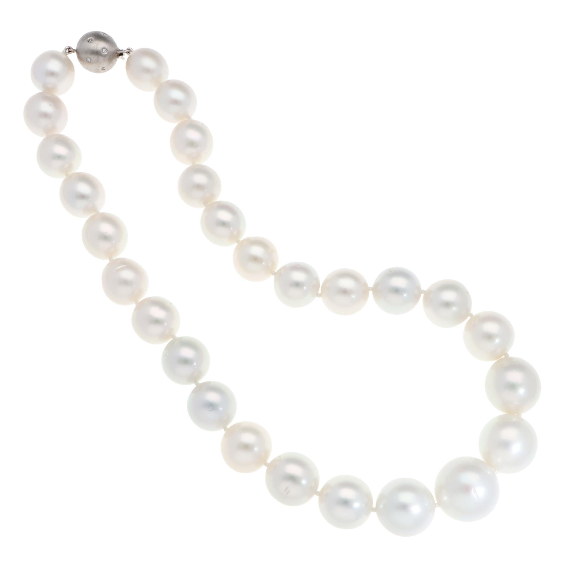 Women's or Men's South Sea Pearl Strand Necklace with White Gold Diamond Clasp For Sale