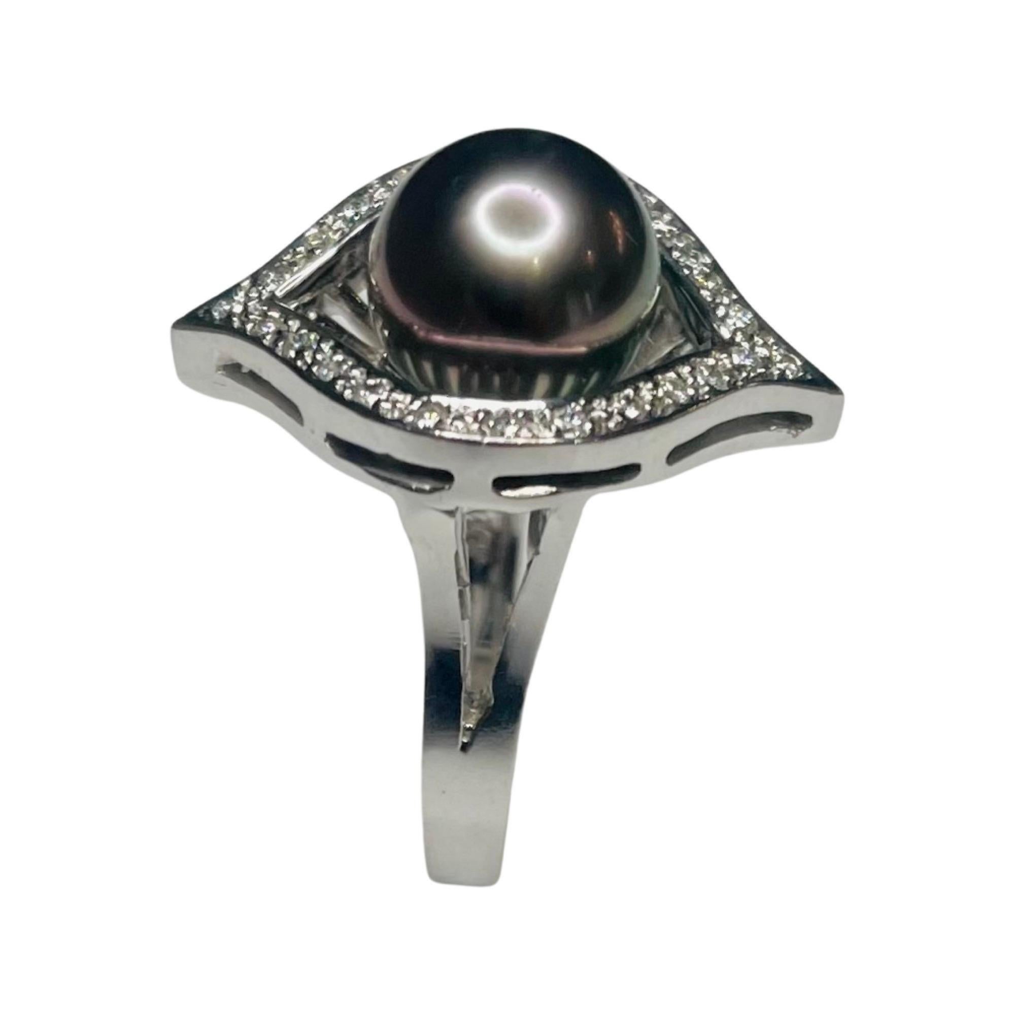 Contemporary South Sea Pearl Tahitian Black Pearl with Diamond Ring For Sale