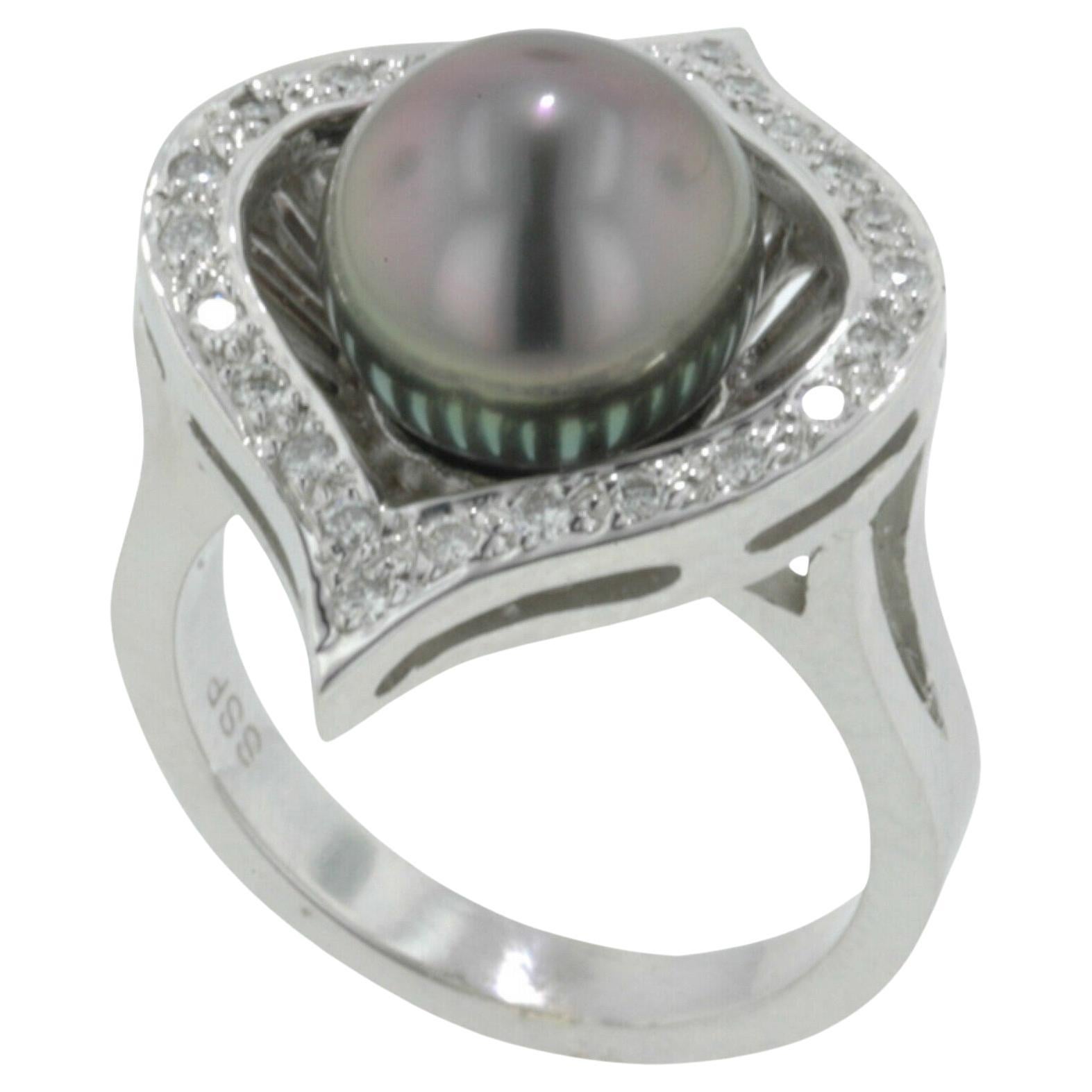 South Sea Pearl Tahitian Black Pearl with Diamond Ring For Sale