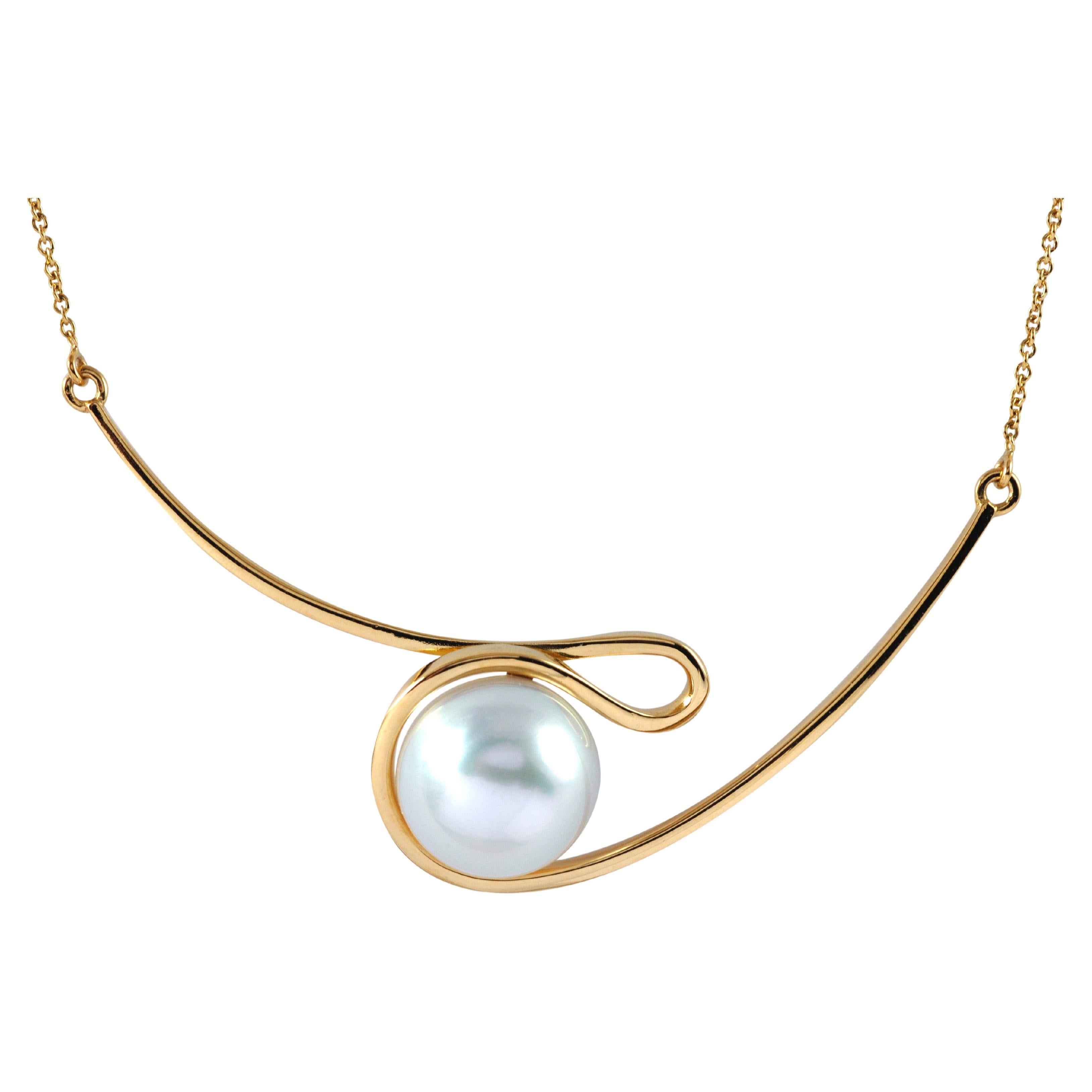 South Sea Pearl Talay Silhouette Necklace set in 18K Gold Settings For Sale