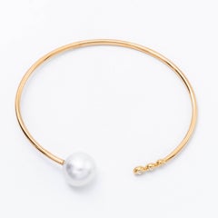 South Sea Pearl Three Diamonds Bangle Bracelet 0.10 Carat 18 Karat Yellow Gold