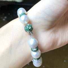 South Sea Pearl, Tsavorite and Diamond Bracelet in 18 Karat White Gold Settings