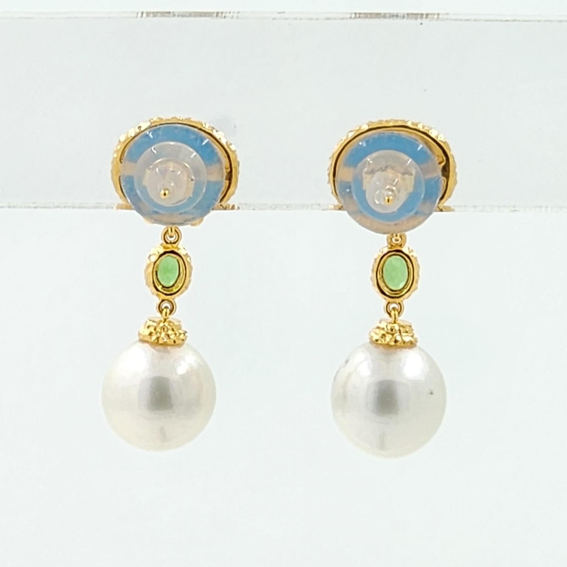 Bead South Sea Pearl Turquoise Drop Earrings in 18K Gold Vermeil Sterling Silver