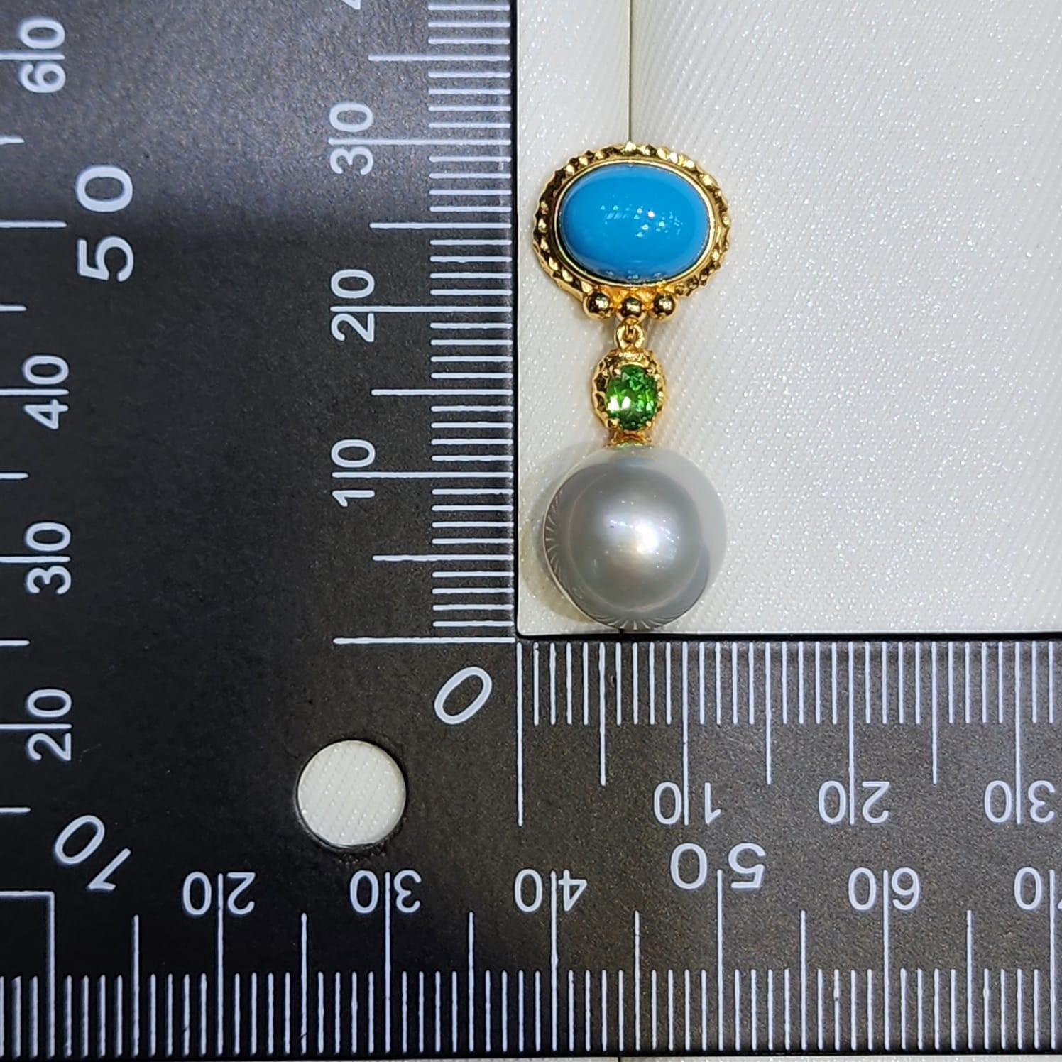 Women's South Sea Pearl Turquoise Drop Earrings in 18K Gold Vermeil Sterling Silver
