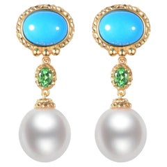 South Sea Pearl Turquoise Drop Earrings in 18K Gold Vermeil Sterling Silver