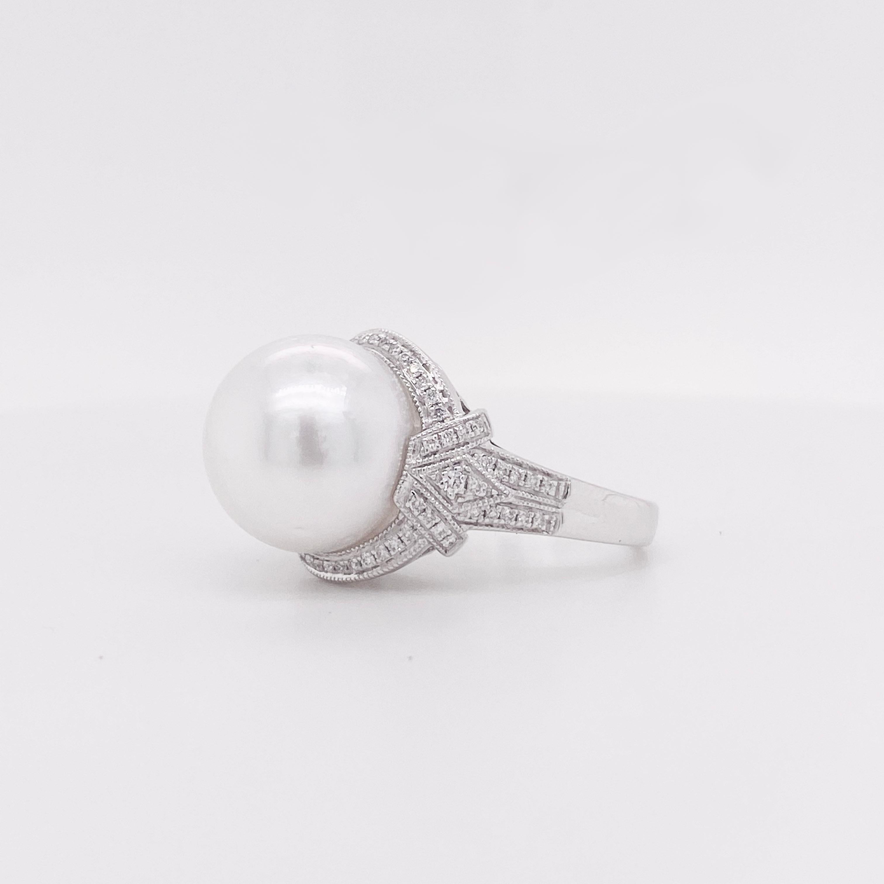 For Sale:  South Sea Pearl w Diamond Statement Ring, White Gold, Pearl Cultured 2