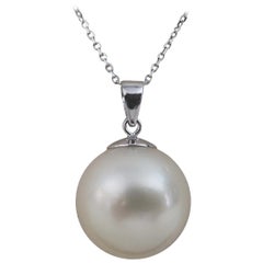 South Sea Pearl White Color, Round, Gold Pendant Necklace
