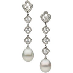 South Sea Pearl White Diamond Topaz Earrings