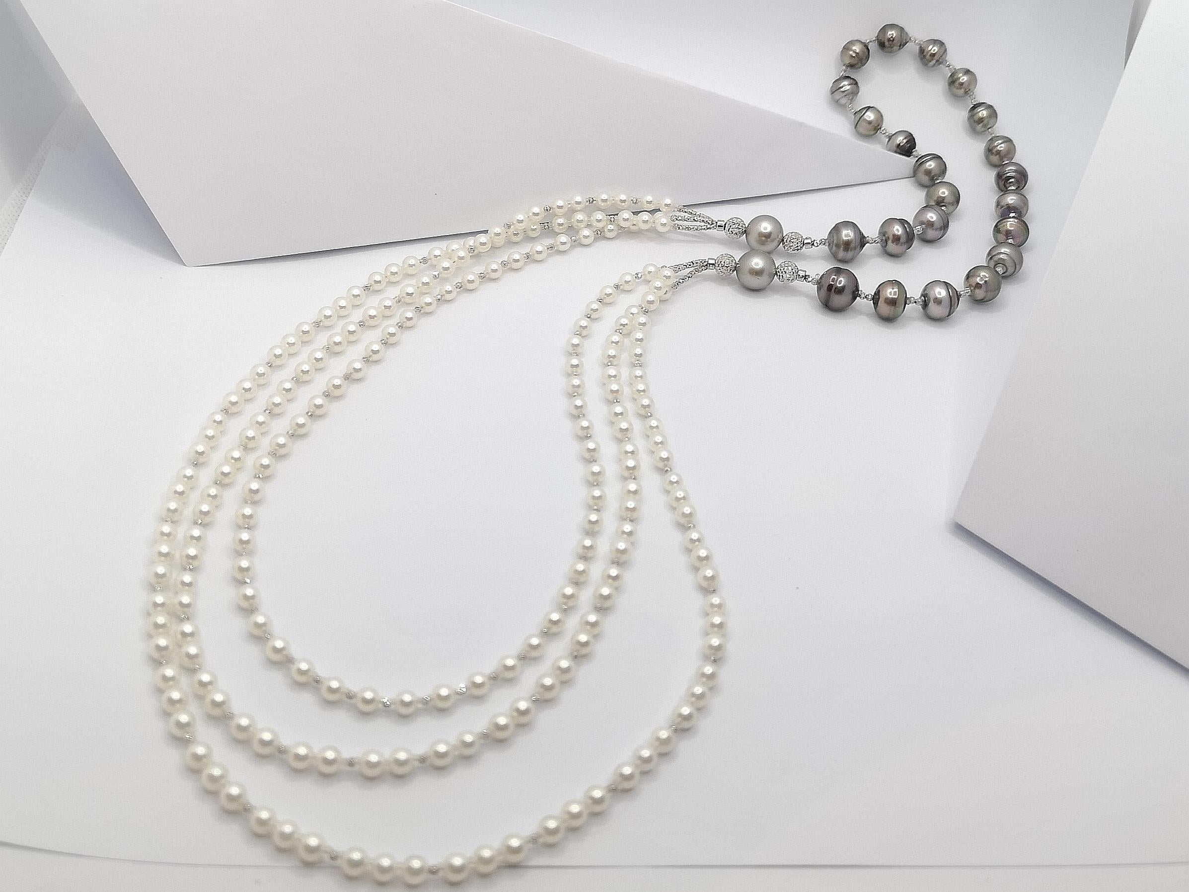 South Sea Pearl with Akoya Pearl Necklace Set in 18 Karat White Gold Settings For Sale 1