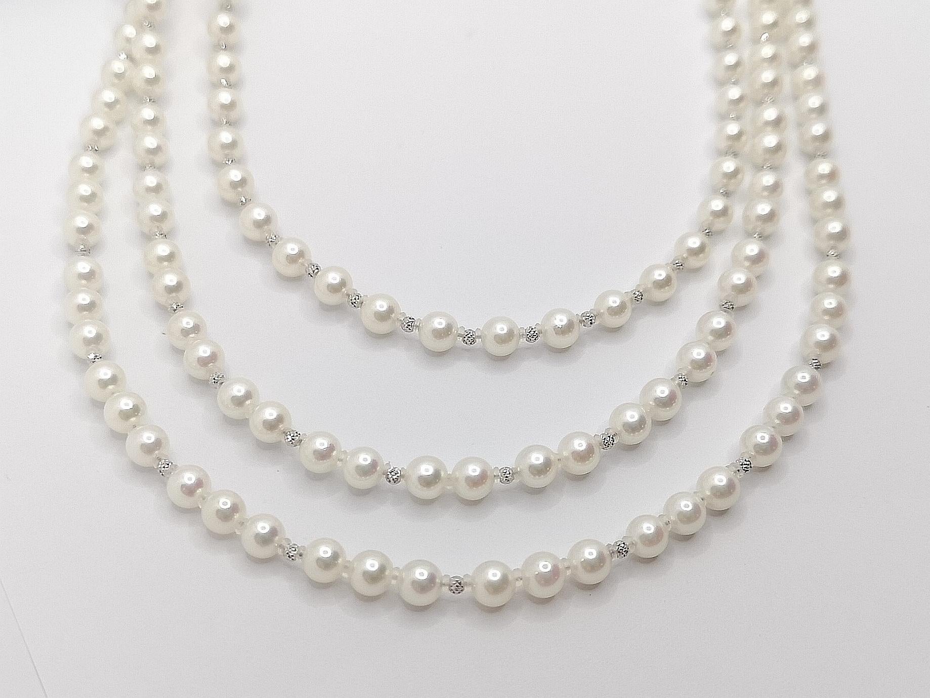 South Sea Pearl with Akoya Pearl Necklace Set in 18 Karat White Gold Settings For Sale 2