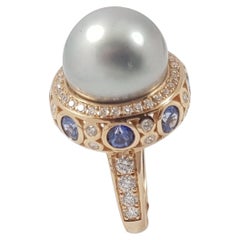 Südseeperle mit blauem Saphir und Diamant Ing in 18 Karat Roségold gefasst