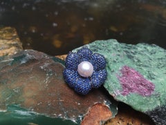 South Sea Pearl with Blue Sapphire Brooch/Pendant Set in 18 Karat White Gold