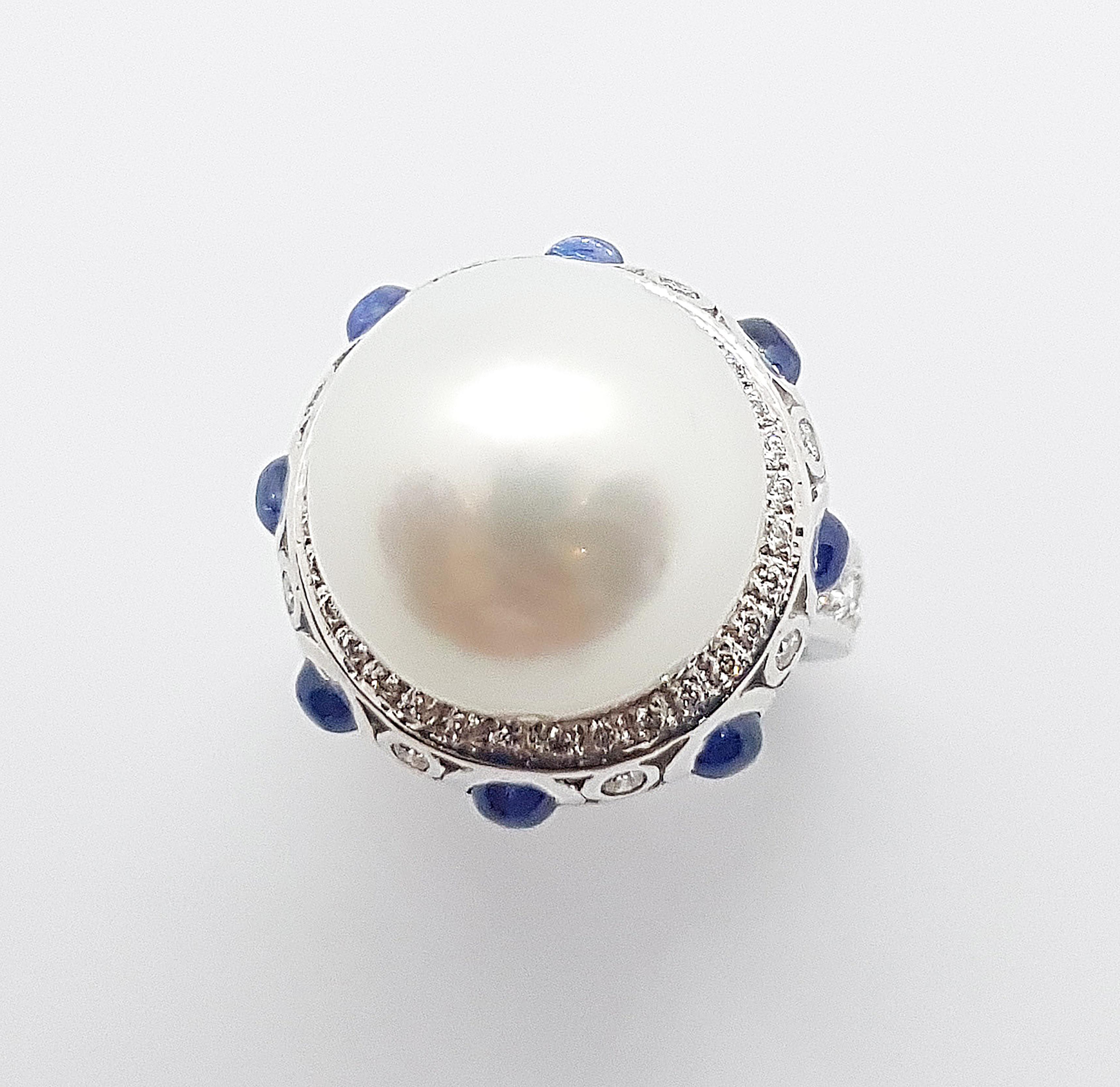 South Sea Pearl With Cabochon Blue Sapphire 1.68 carats and Diamond 0.85 carat Ring set in 18 Karat White Gold Settings

Width:  2.0 cm 
Length: 2.0 cm
Ring Size: 54
Total Weight: 14.01 grams

