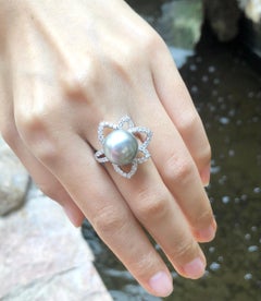 South Sea Pearl with Diamond 0.37 Carat Ring Set in 18 Karat White Gold Settings