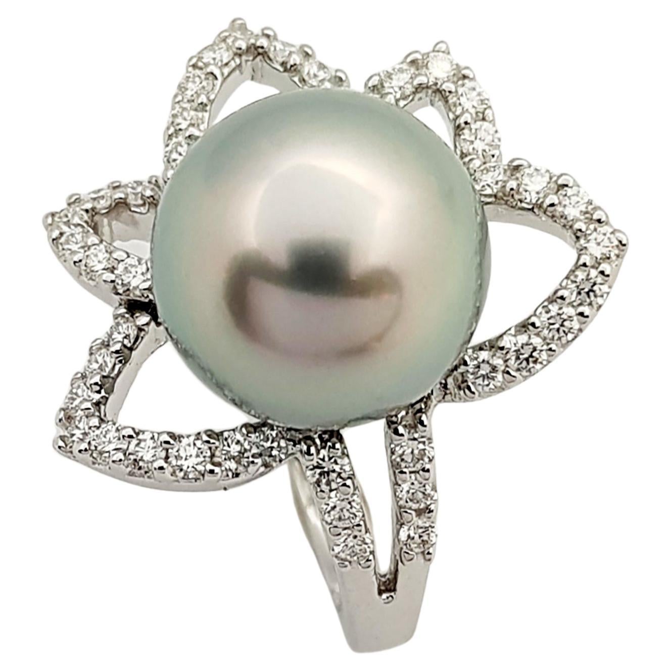 South Sea Pearl with Diamond 0.37 Carat Ring Set in 18 Karat White Gold Settings For Sale