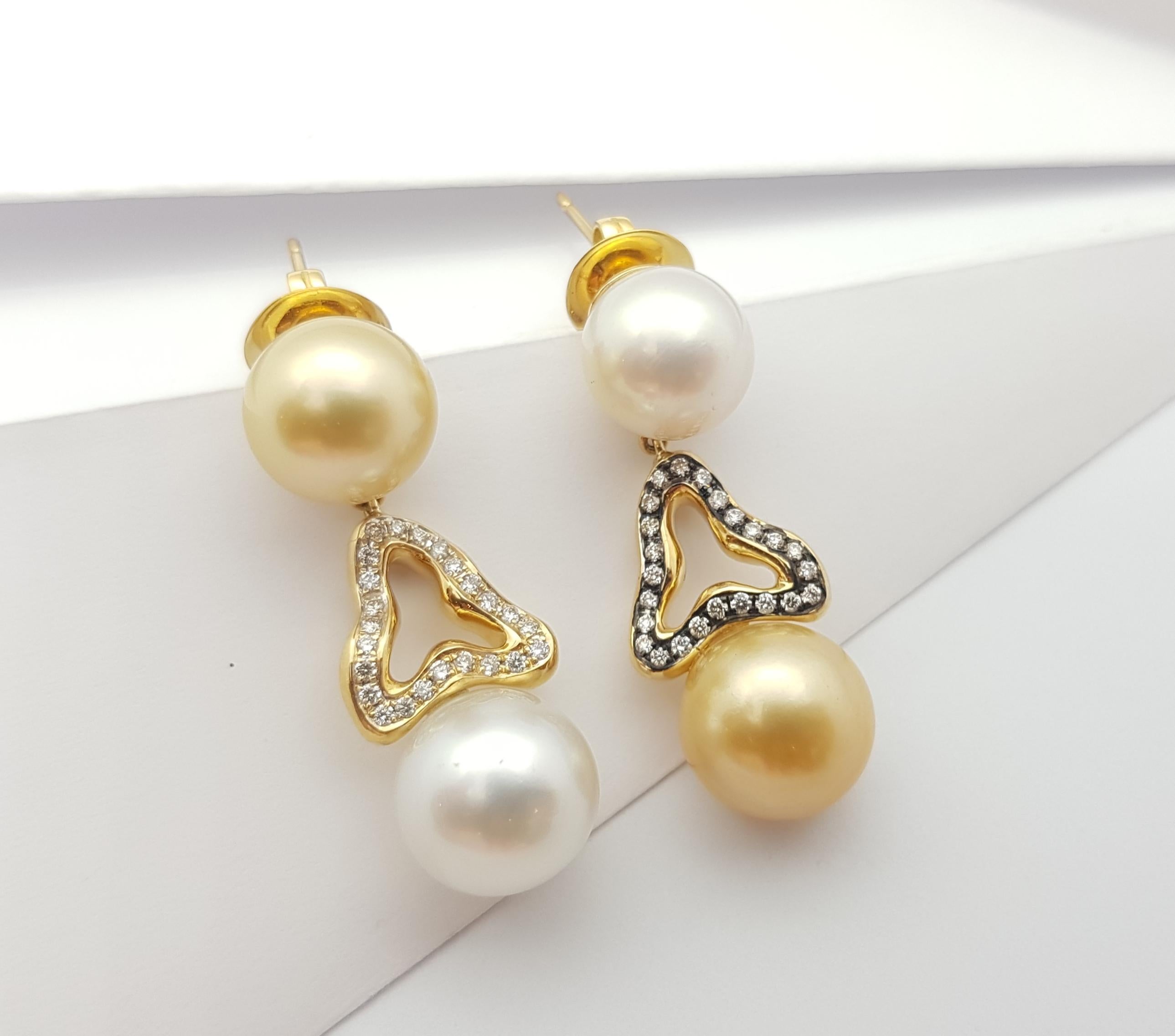 Women's South Sea Pearl with Diamond 0.42 Carat Earrings Set in 18 Karat Gold Settings For Sale