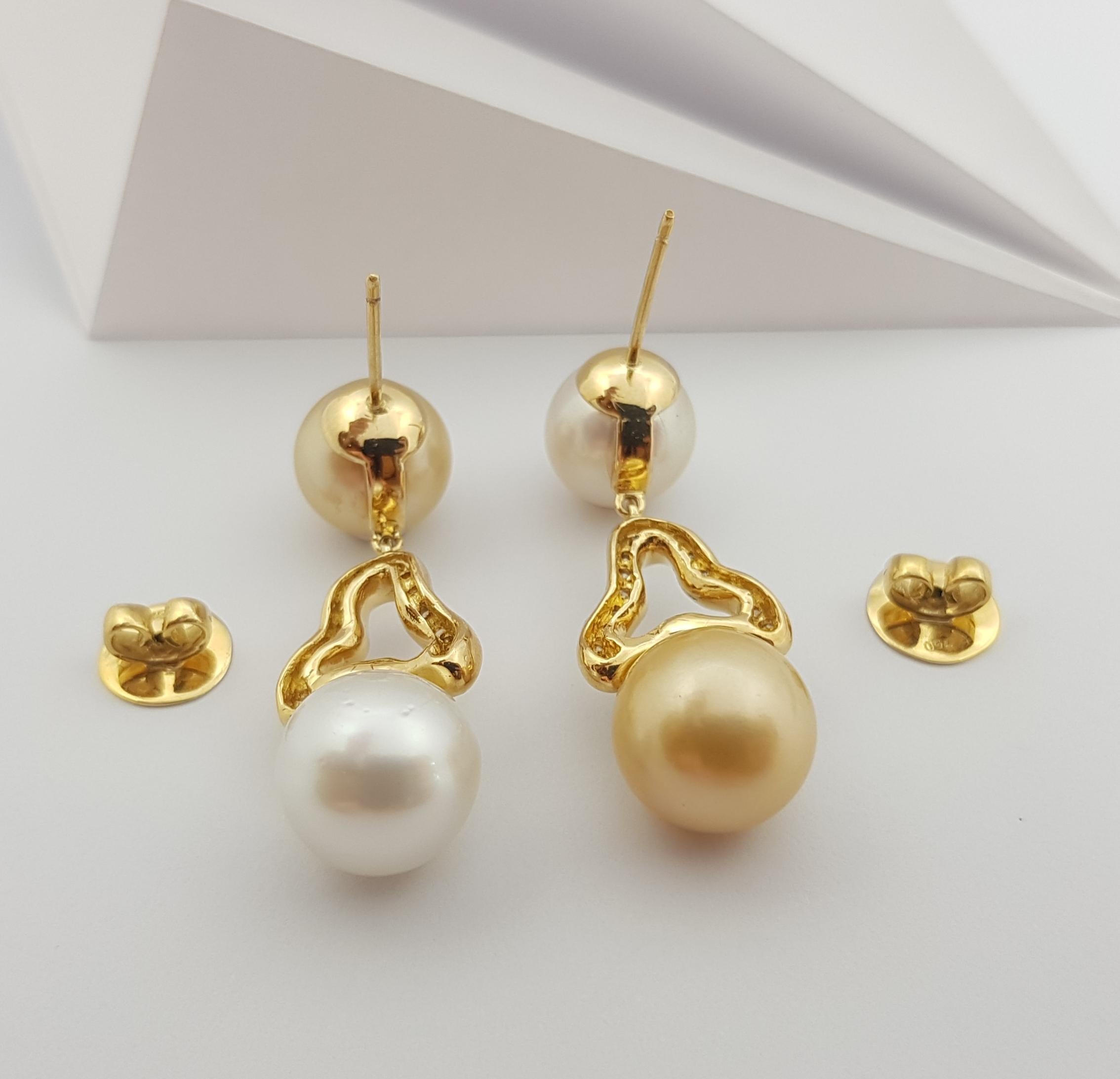 South Sea Pearl with Diamond 0.42 Carat Earrings Set in 18 Karat Gold Settings For Sale 4