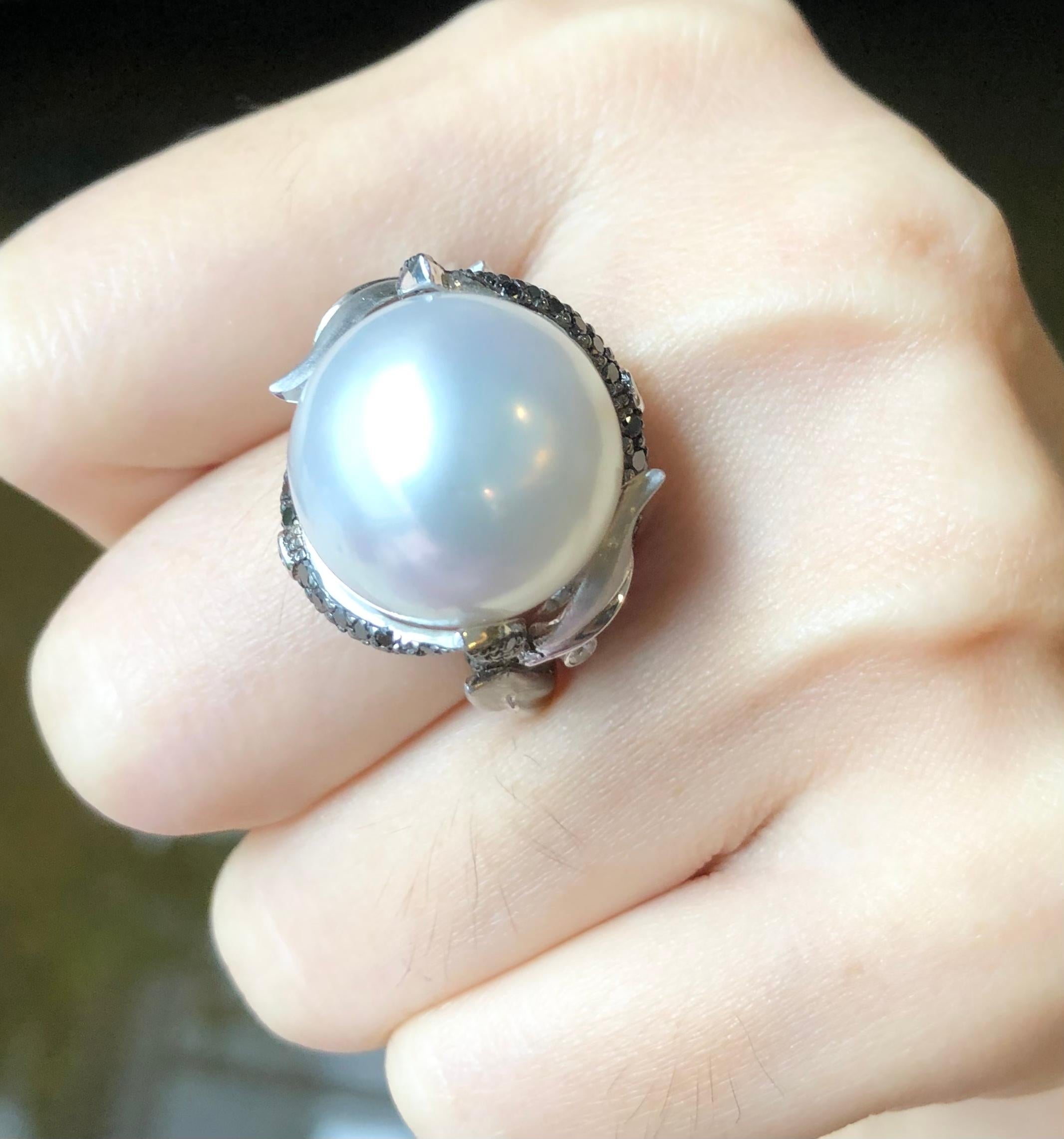 pearl and black diamond ring