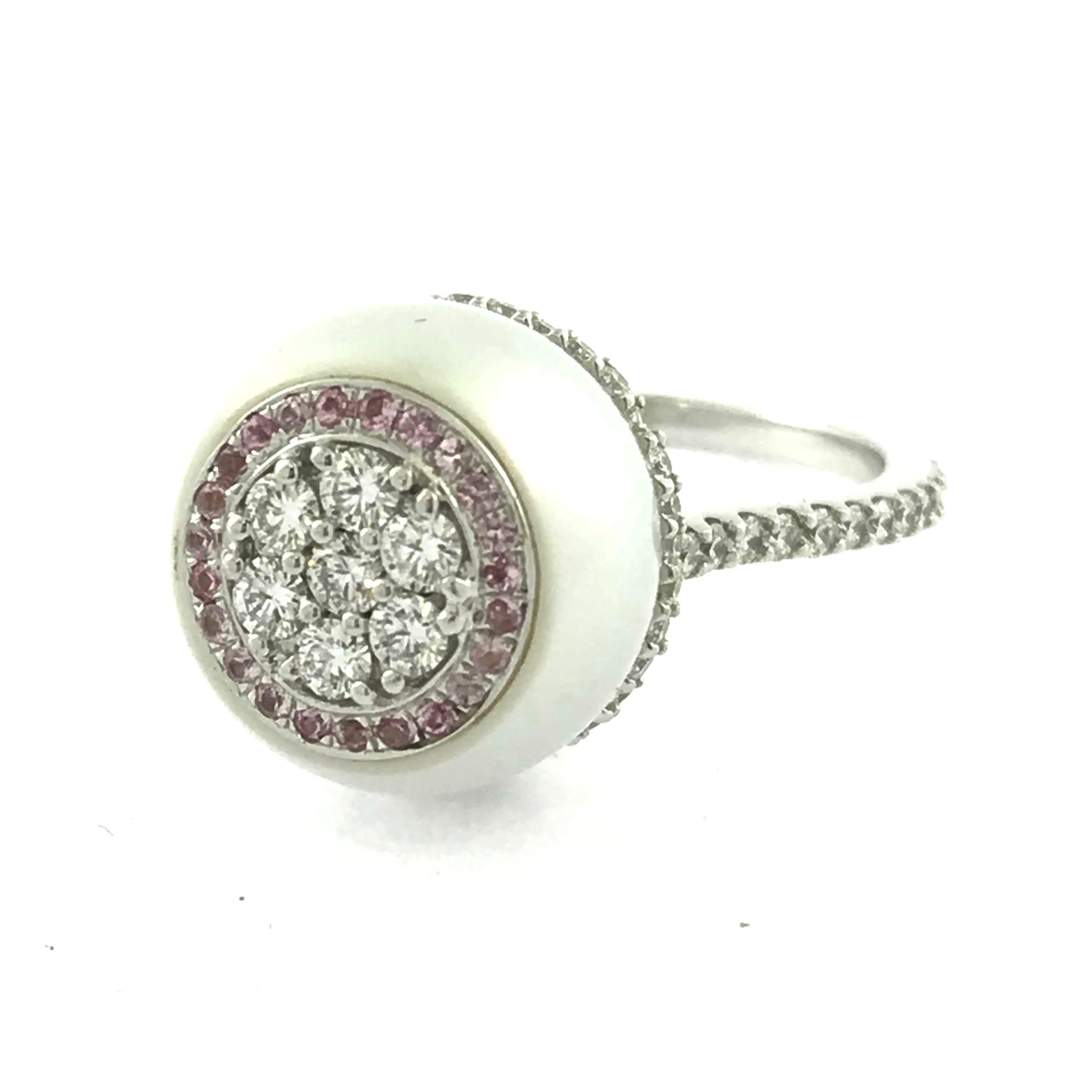 Round Cut South Sea Pearl With Diamond and Pink Sapphire Inlay 