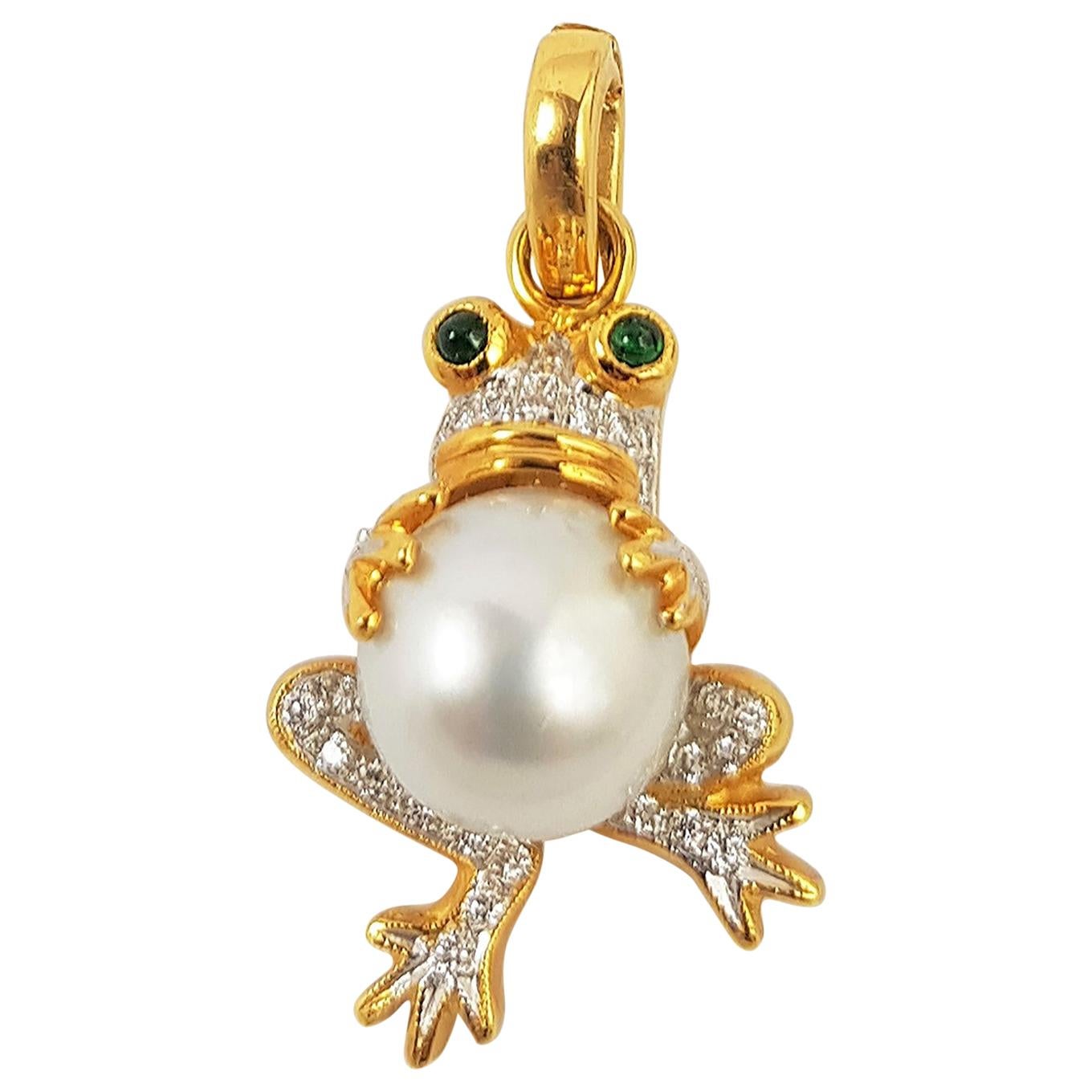 South Sea Pearl with Diamond and Tsavorite Pendant Set in 18 Karat Gold Settings