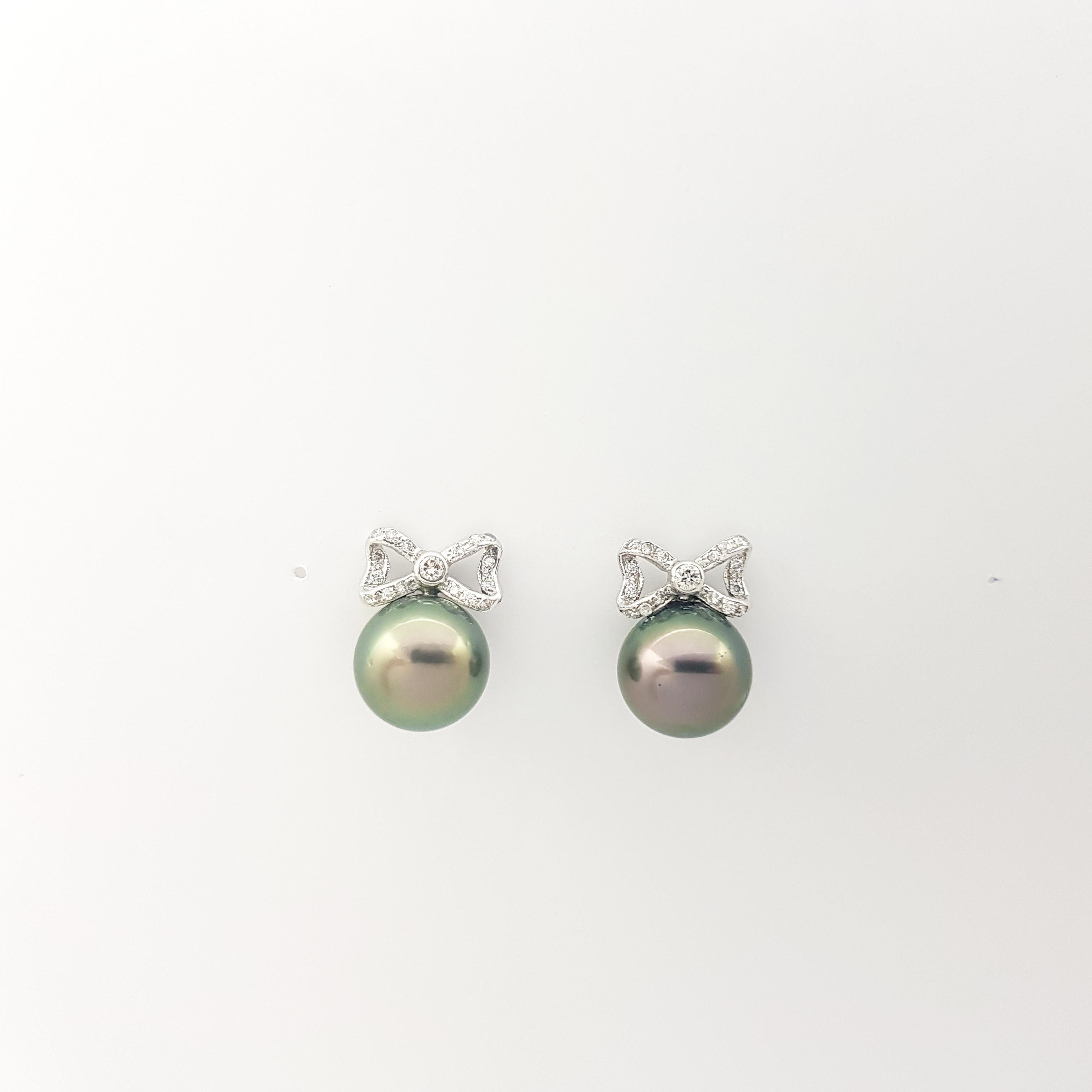 Contemporary South Sea Pearl with Diamond Bow Earrings set in 18K White Gold Settings For Sale