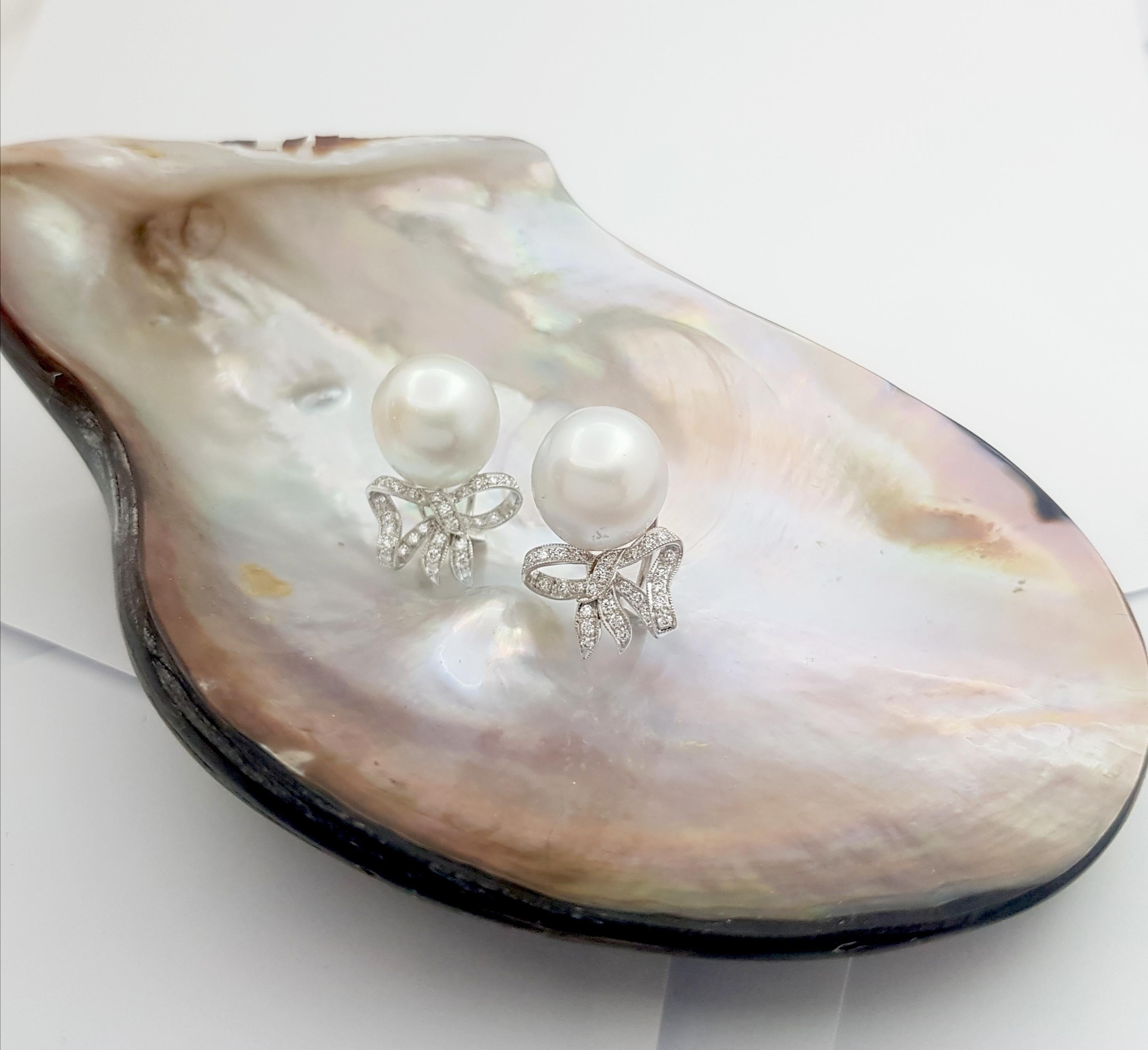 South Sea Pearl with Diamond Bow Earrings set in 18K White Gold Settings 2