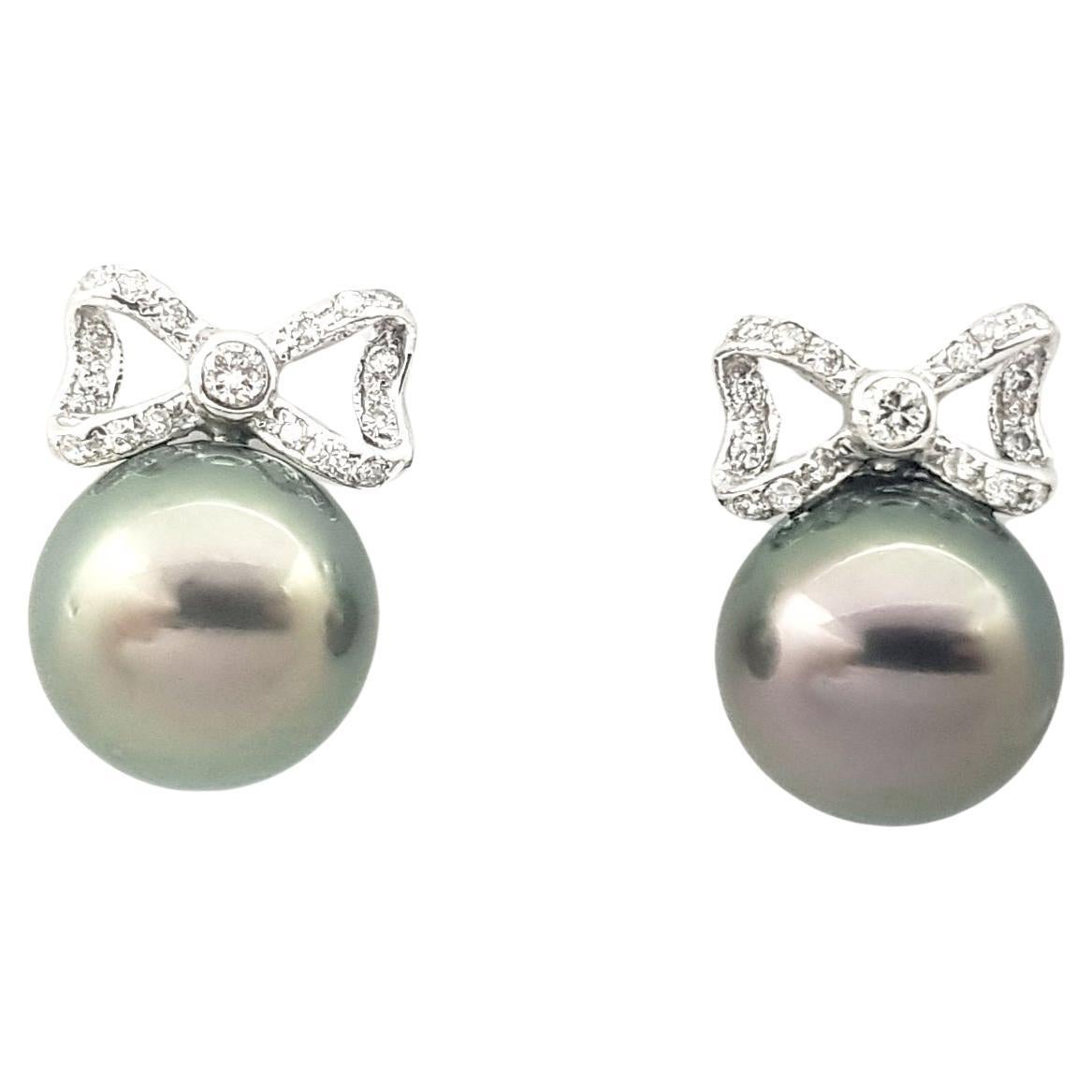 South Sea Pearl with Diamond Bow Earrings set in 18K White Gold Settings For Sale