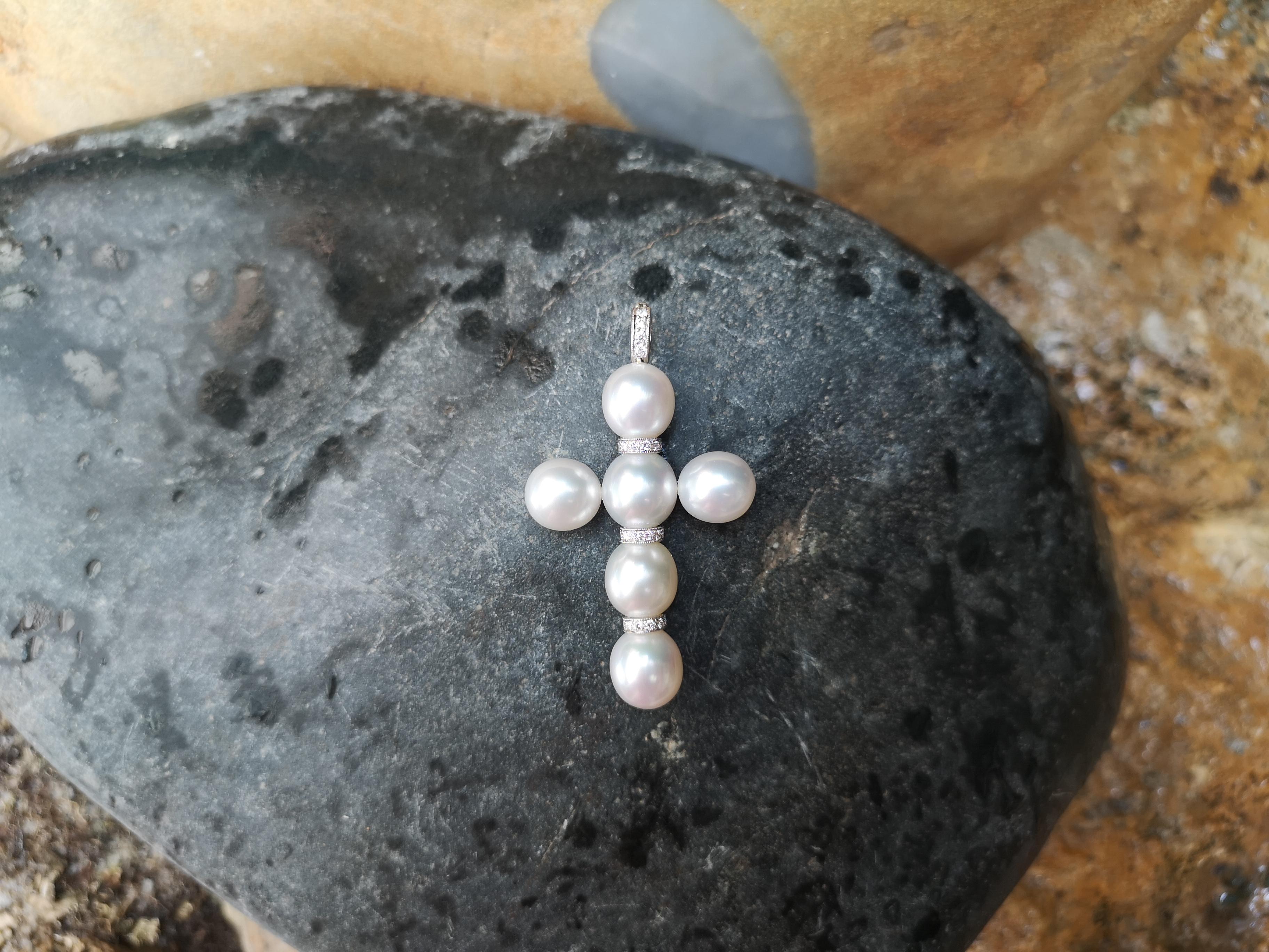 Uncut South Sea Pearl with Diamond Cross Pendant Set in 18 Karat White Gold Settings