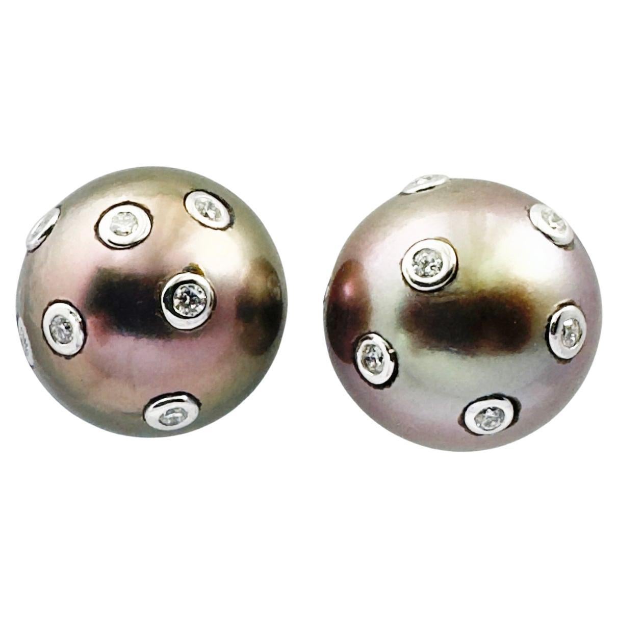 South Sea Pearl with Diamond Earrings set in 14K White Gold Settings