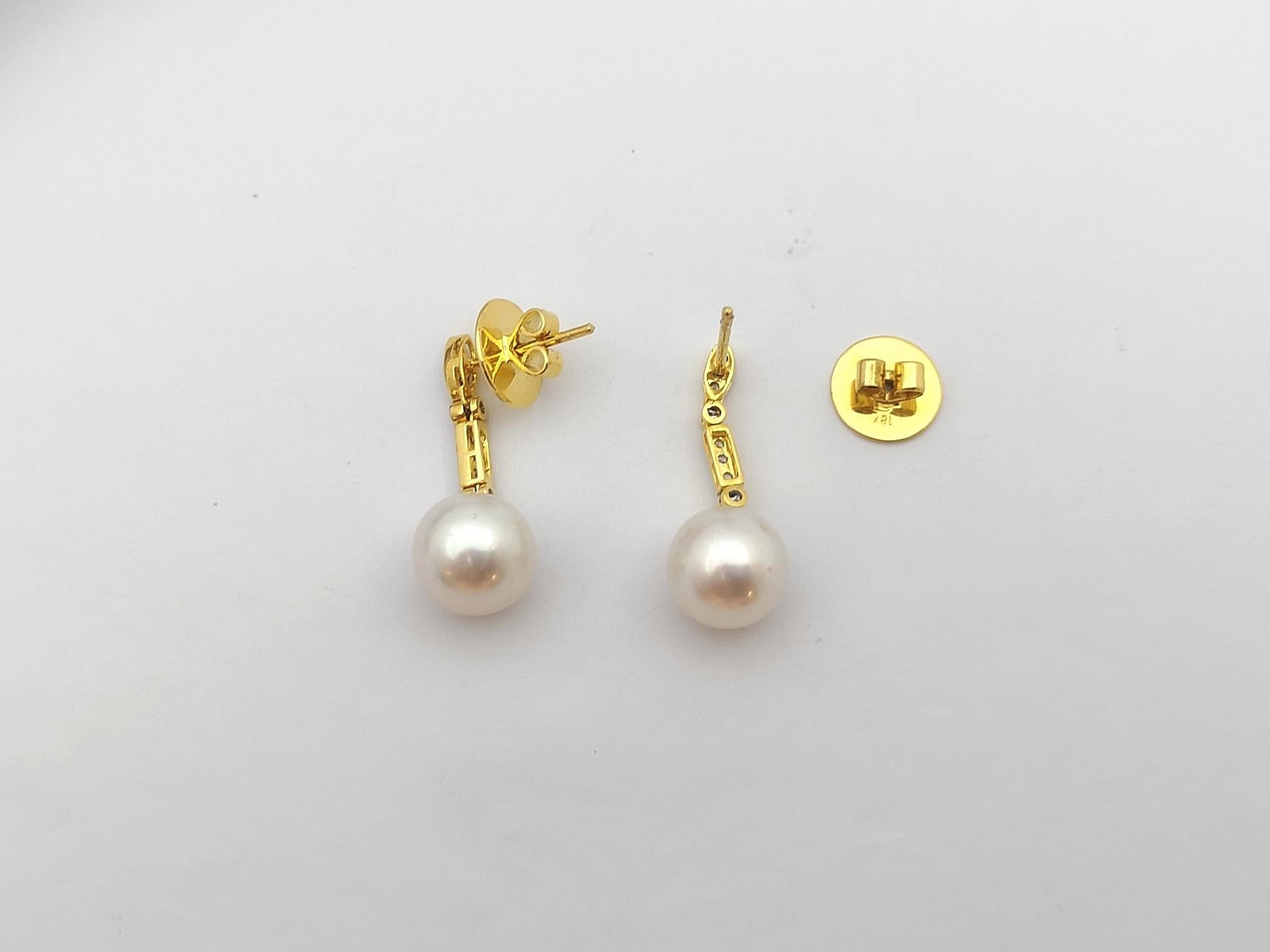 Women's South Sea Pearl with Diamond Earrings Set in 18 Karat Gold Settings For Sale
