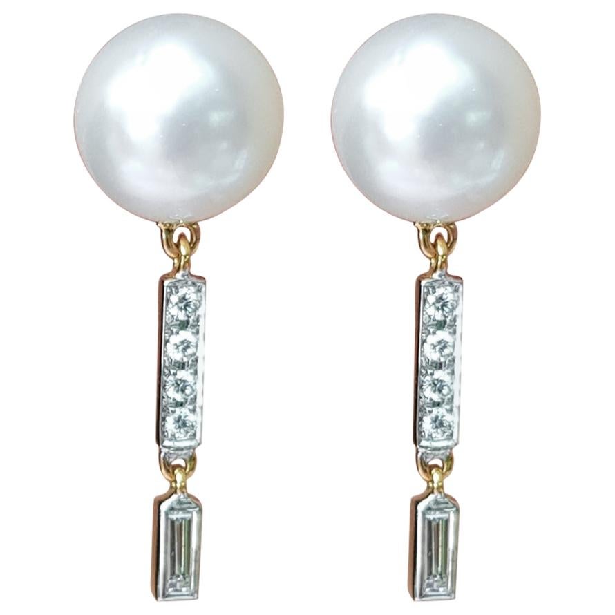 South Sea Pearl with Diamond Earrings Set in 18 Karat Gold Settings