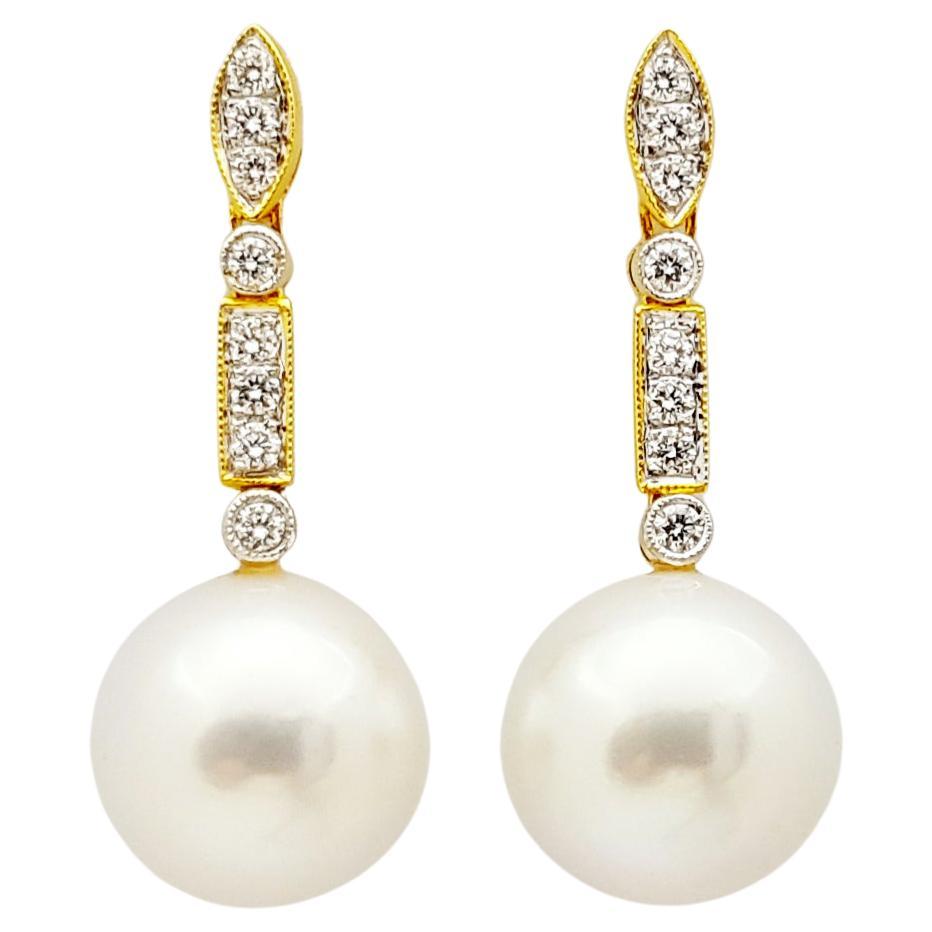 South Sea Pearl with Diamond Earrings Set in 18 Karat Gold Settings For Sale