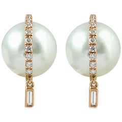 South Sea Pearl with Diamond Earrings Set in 18 Karat Pink Gold Settings