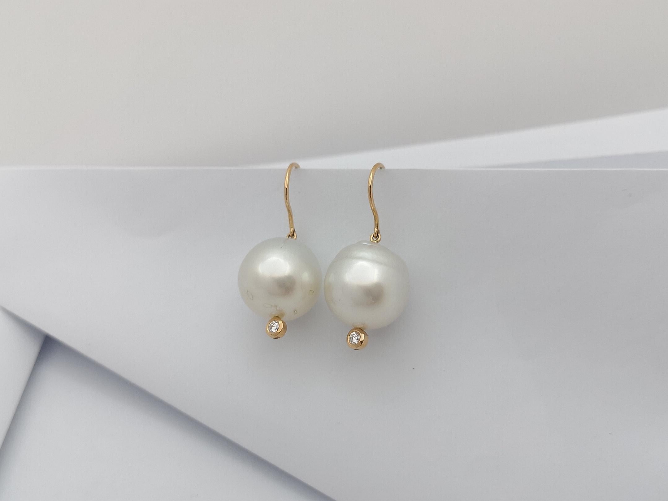 Women's South Sea Pearl with Diamond Earrings Set in 18 Karat Rose Gold Settings For Sale