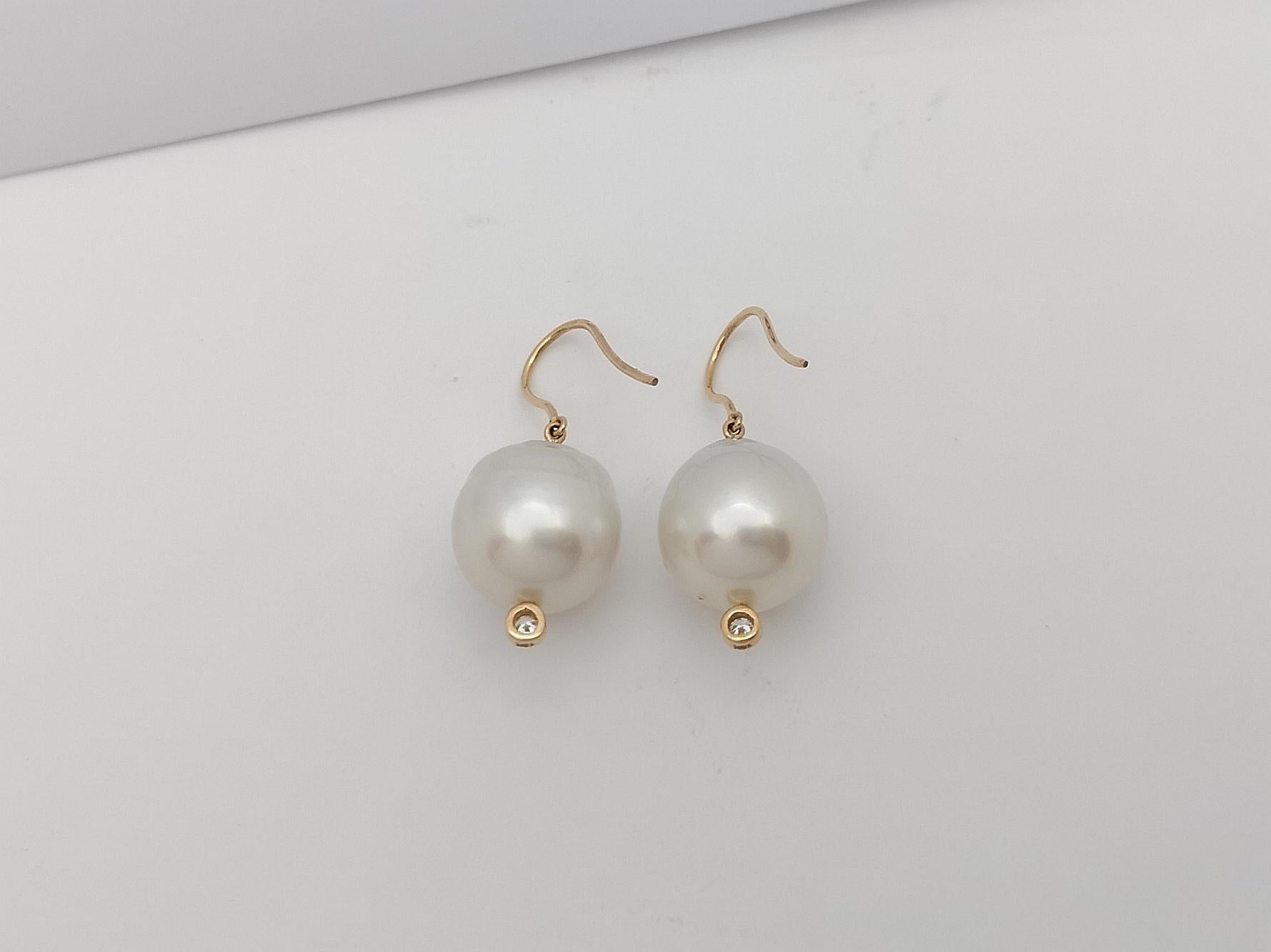 South Sea Pearl with Diamond Earrings Set in 18 Karat Rose Gold Settings For Sale 1