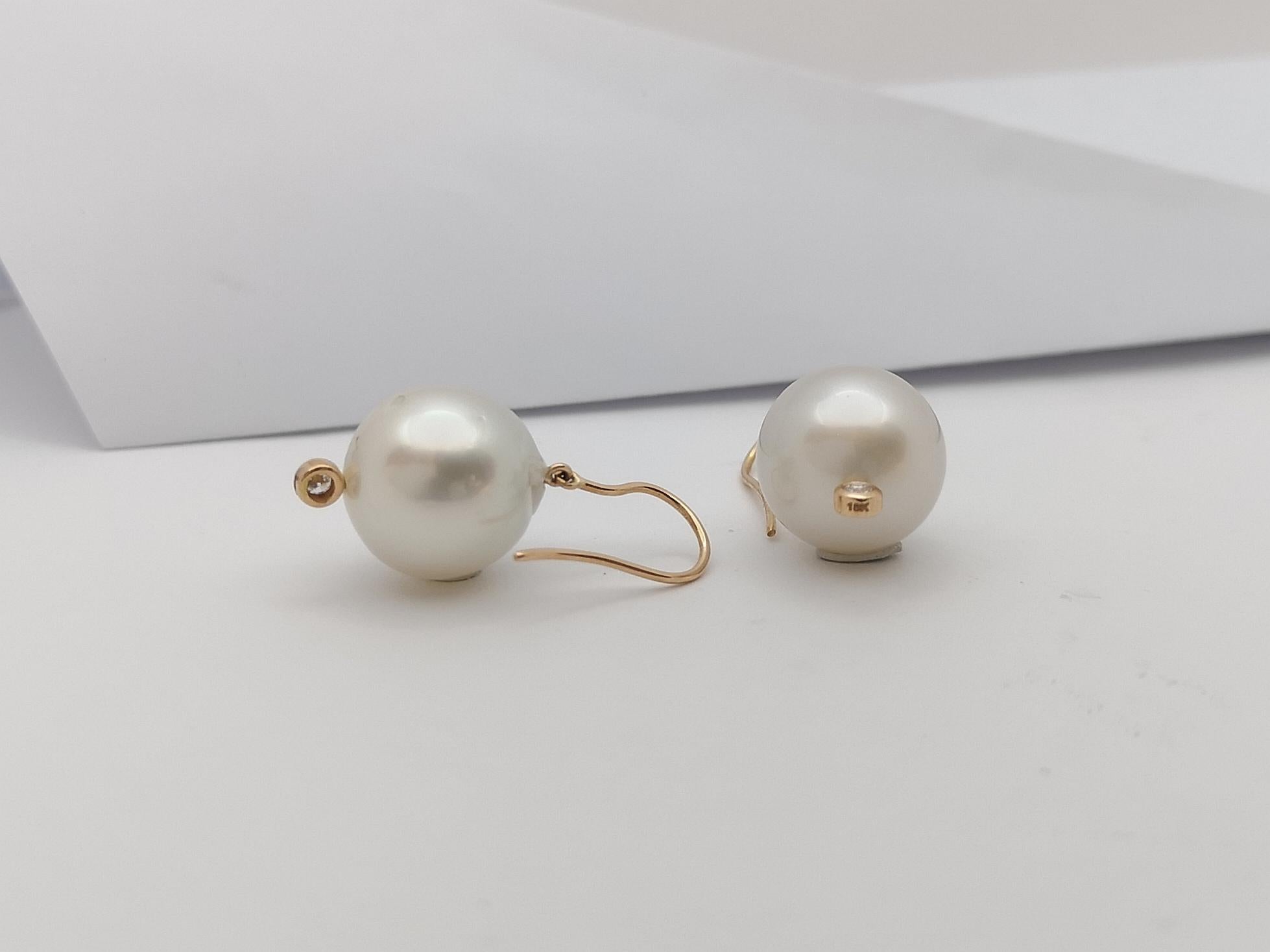 South Sea Pearl with Diamond Earrings Set in 18 Karat Rose Gold Settings For Sale 2
