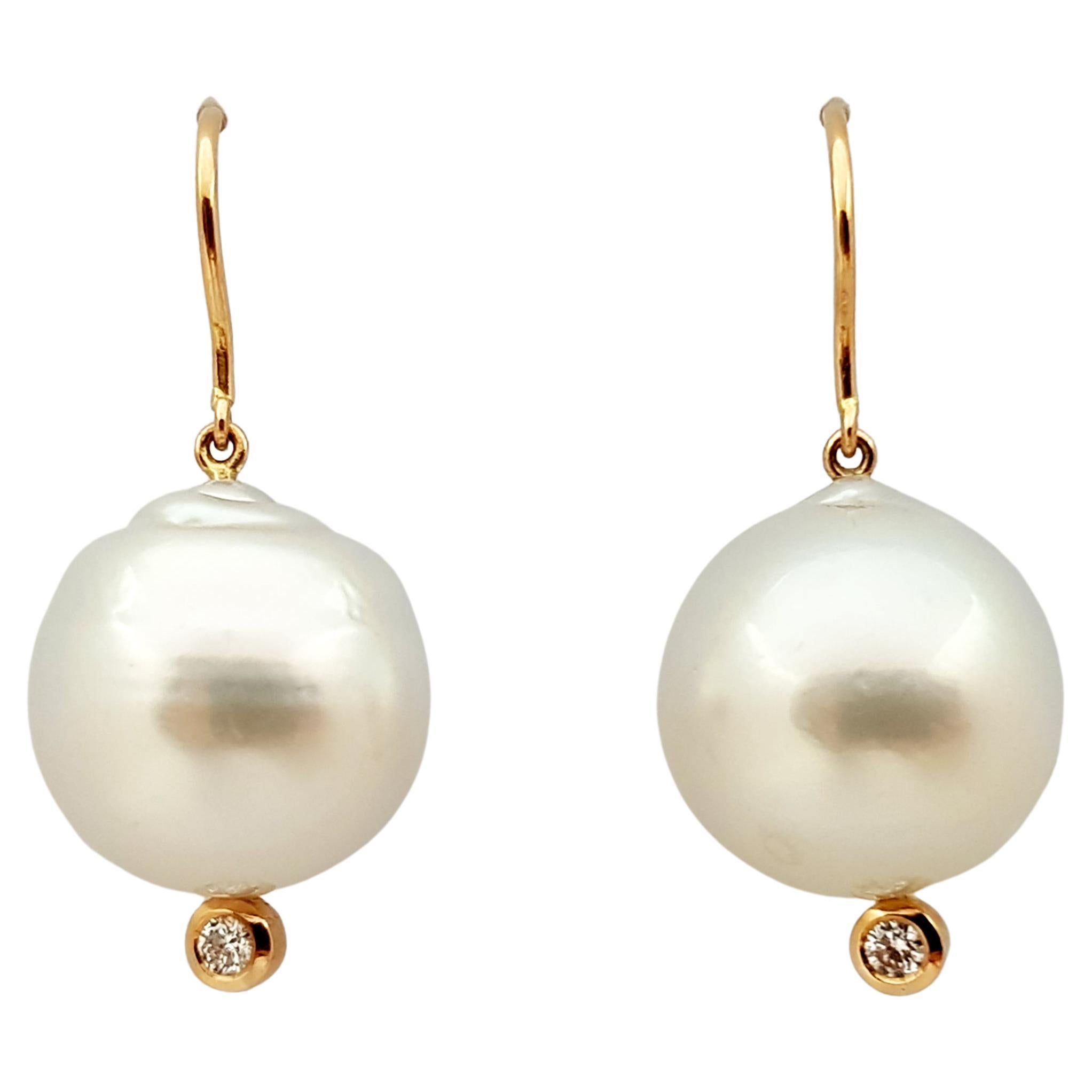 South Sea Pearl with Diamond Earrings Set in 18 Karat Rose Gold Settings For Sale