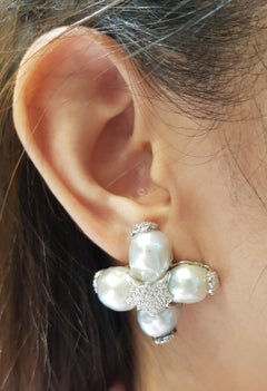 South Sea Pearl with Diamond Earrings Set in 18 Karat White Gold Settings