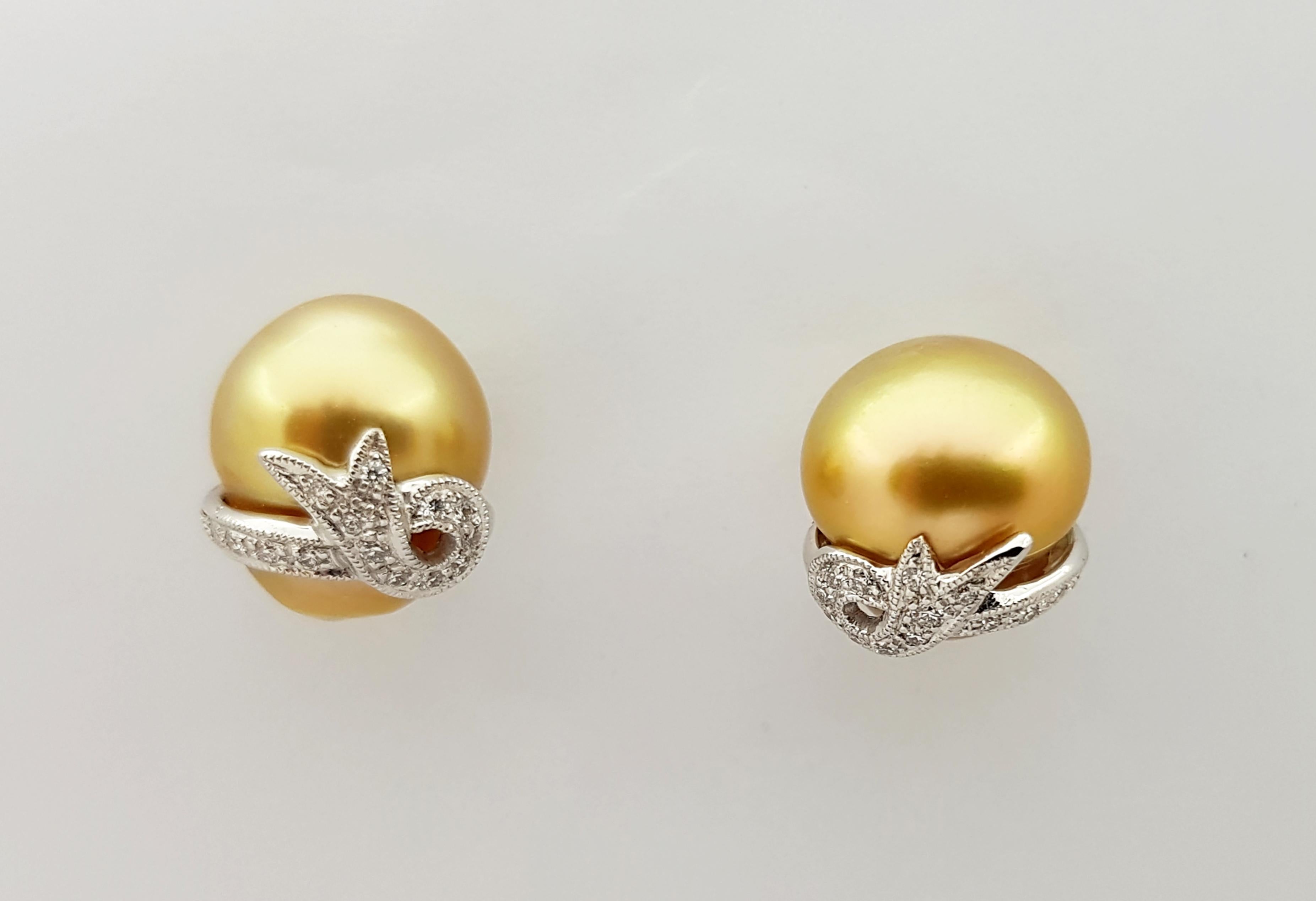 Contemporary South Sea Pearl with Diamond Earrings Set in 18 Karat White Gold Settings For Sale
