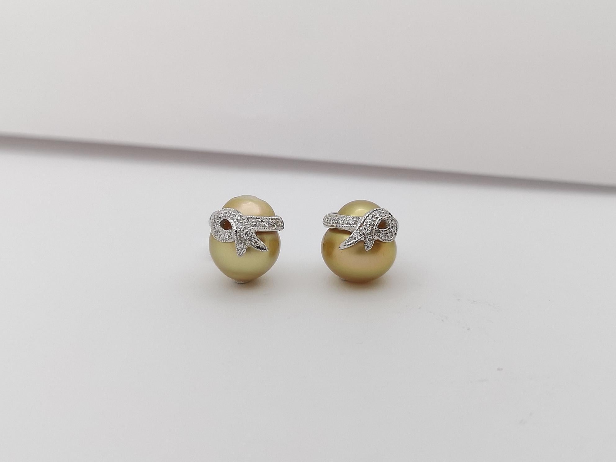Brilliant Cut South Sea Pearl with Diamond Earrings Set in 18 Karat White Gold Settings For Sale