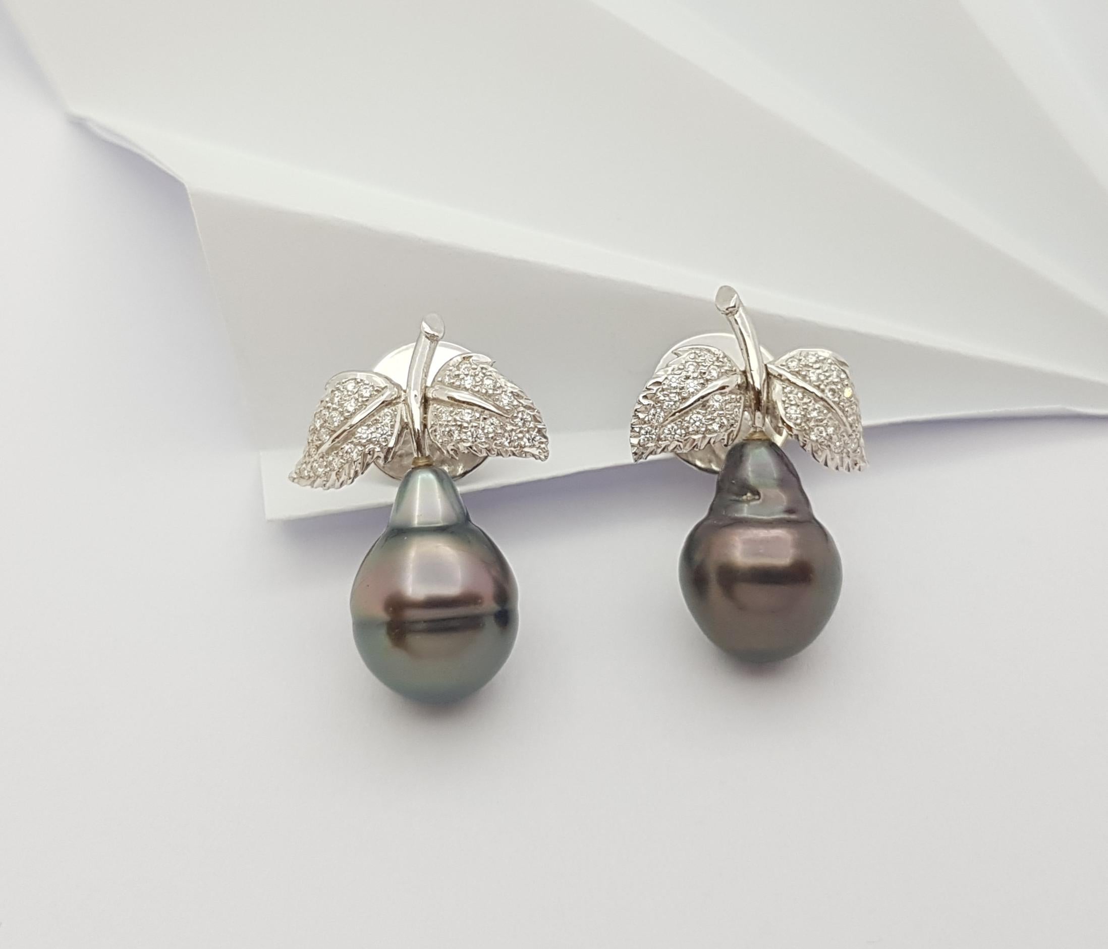 Brilliant Cut South Sea Pearl with Diamond Earrings Set in 18 Karat White Gold Settings For Sale