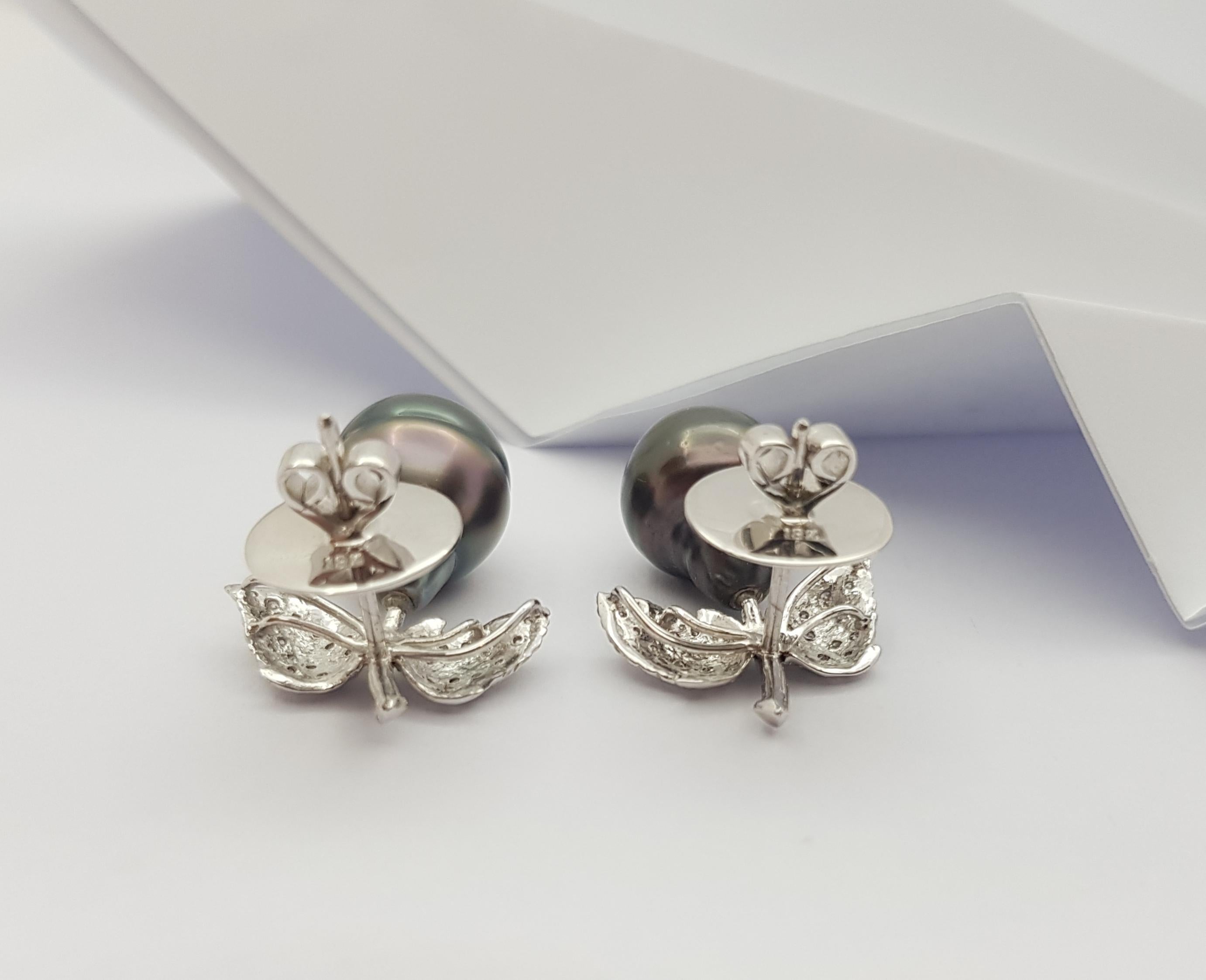 Women's South Sea Pearl with Diamond Earrings Set in 18 Karat White Gold Settings For Sale