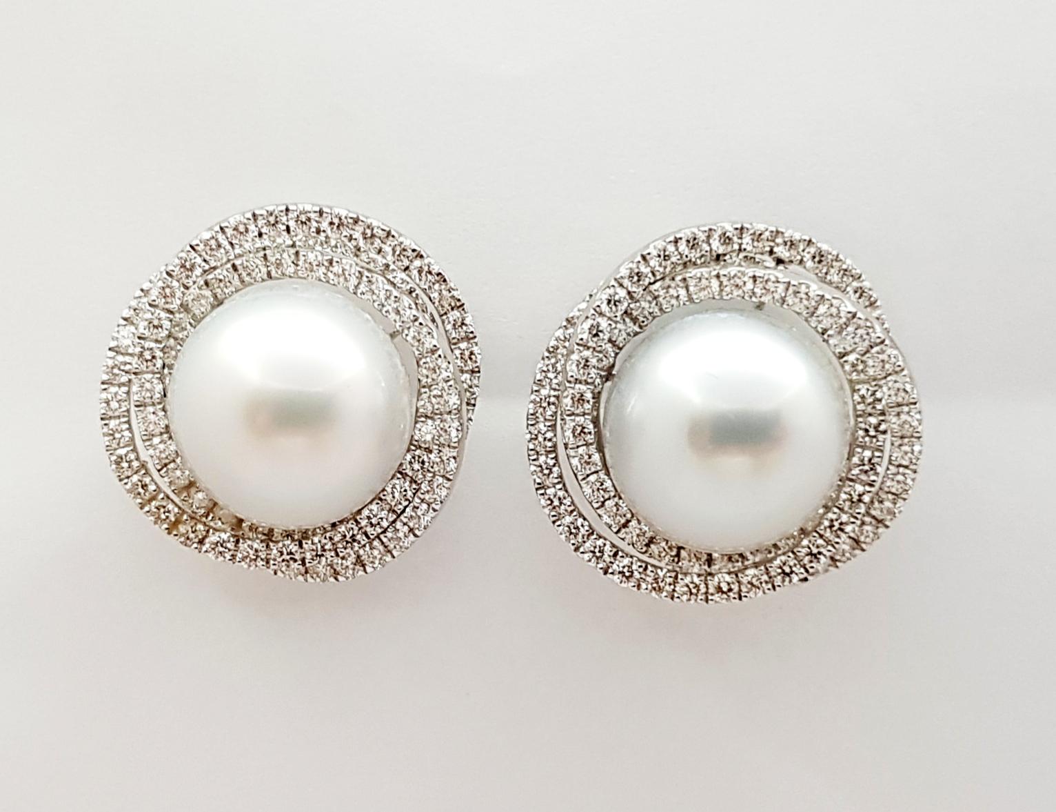 South Sea Pearl with Diamond Earrings Set in 18 Karat White Gold Settings For Sale 2